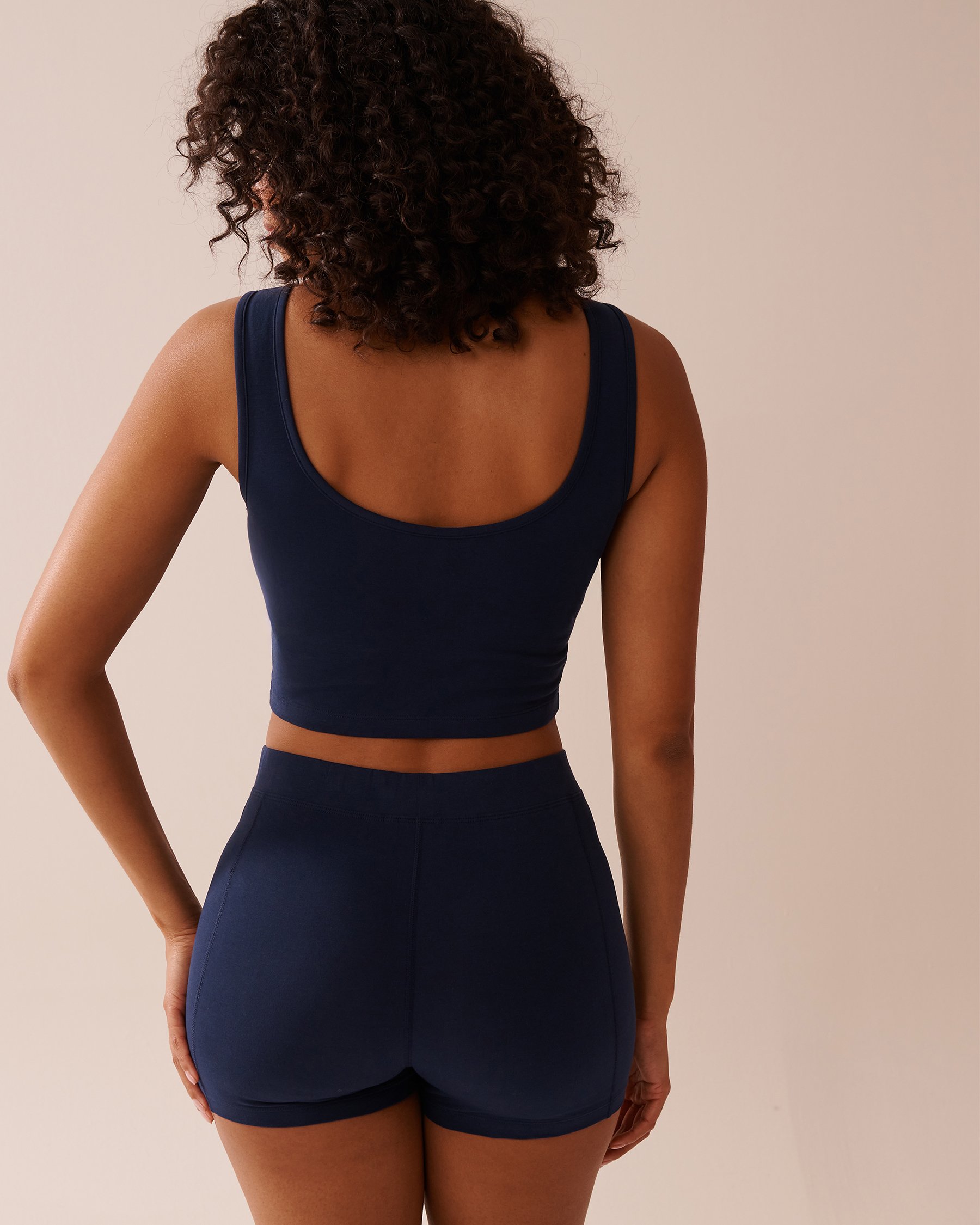 LA VIE EN ROSE Button Detail Cotton Crop Cami Navy Blue 40100695 - View2