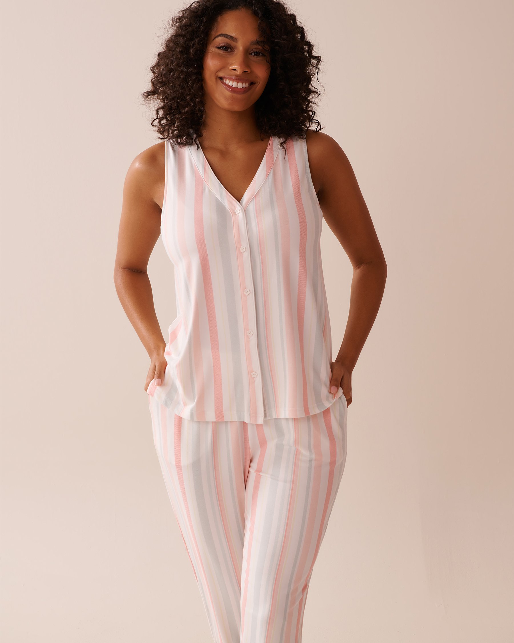 LA VIE EN ROSE Multistripe Super Soft Button-down Cami Multistripe 40100700 - View5