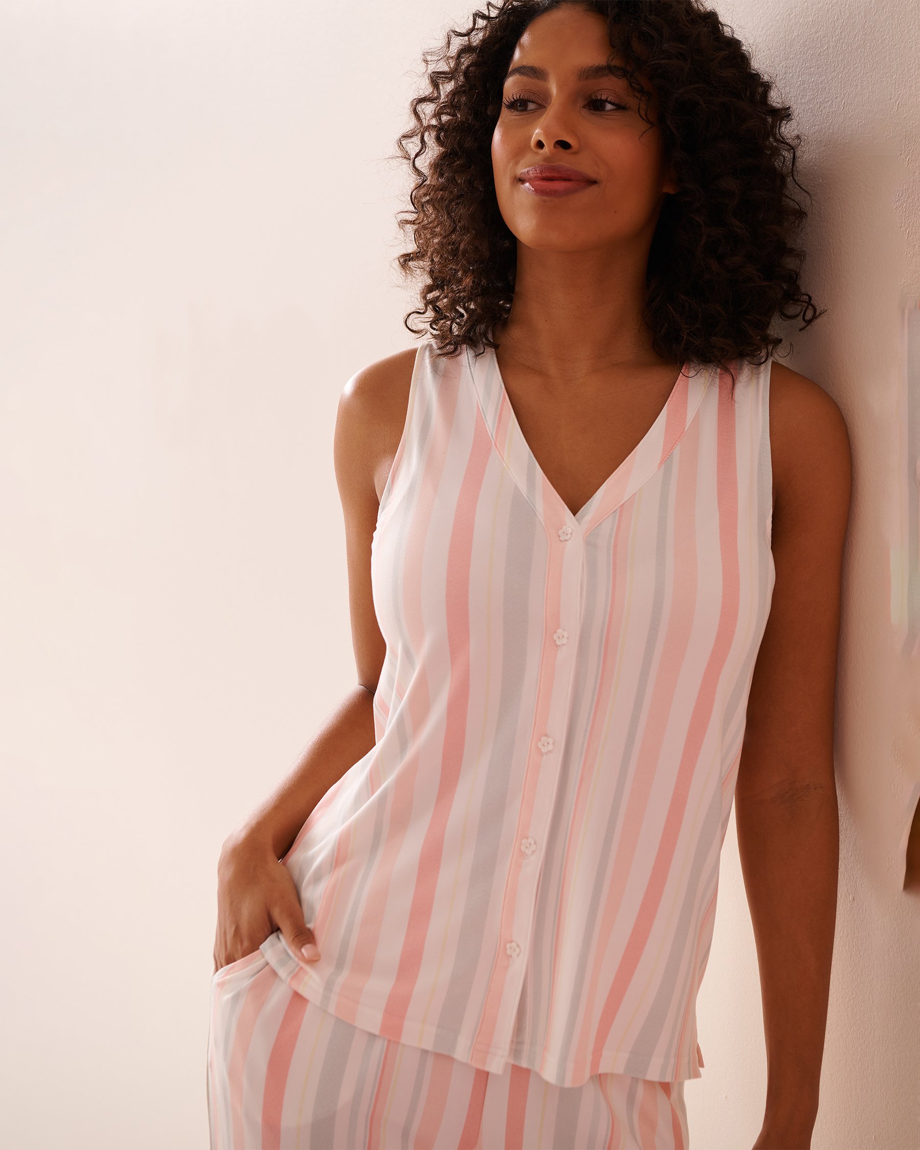 LA VIE EN ROSE Multistripe Super Soft Button-down Cami Multistripe 40100700 - View6