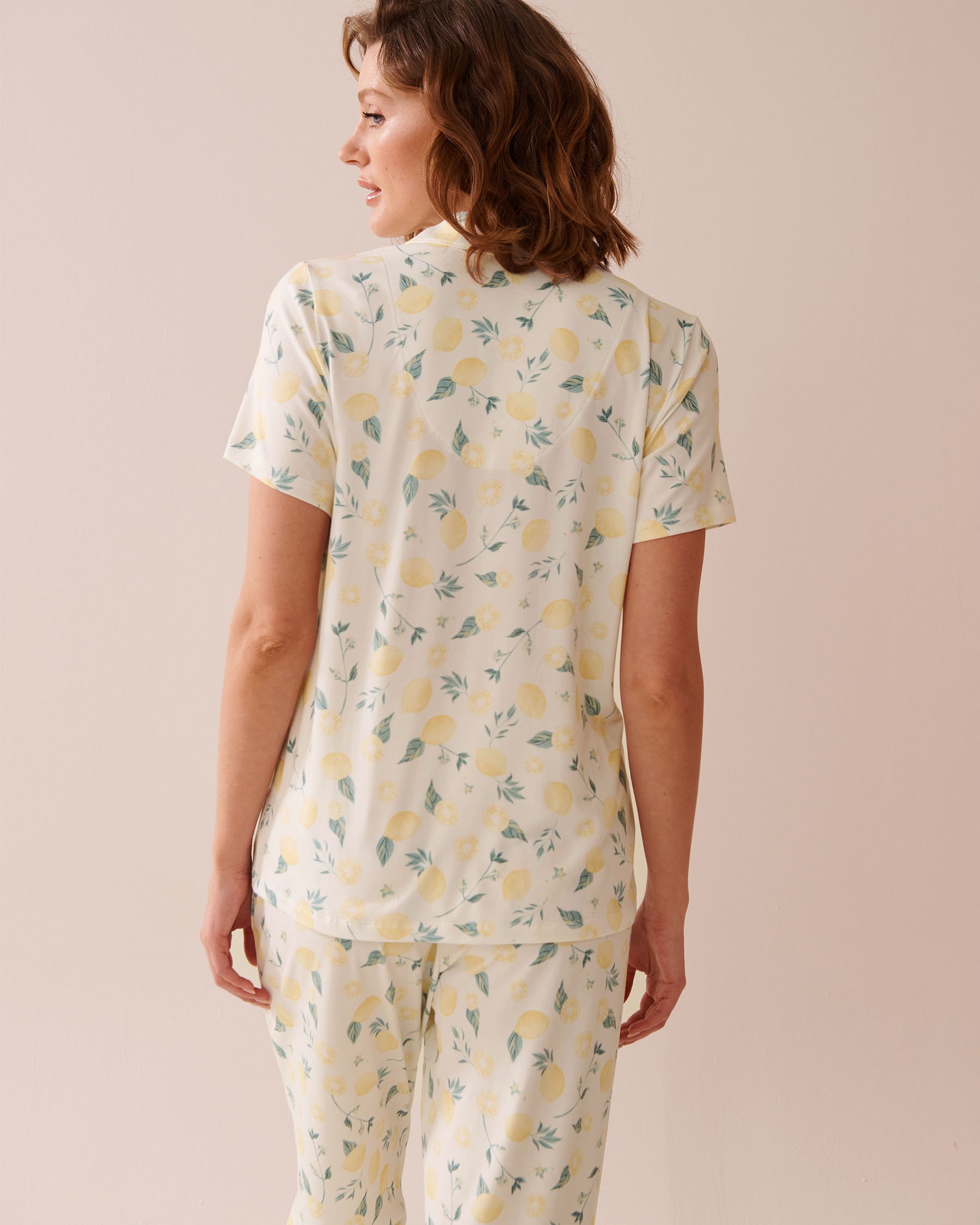 LA VIE EN ROSE Lemon Print Super Soft Button-down Shirt White/Lemons 40100717 - View3