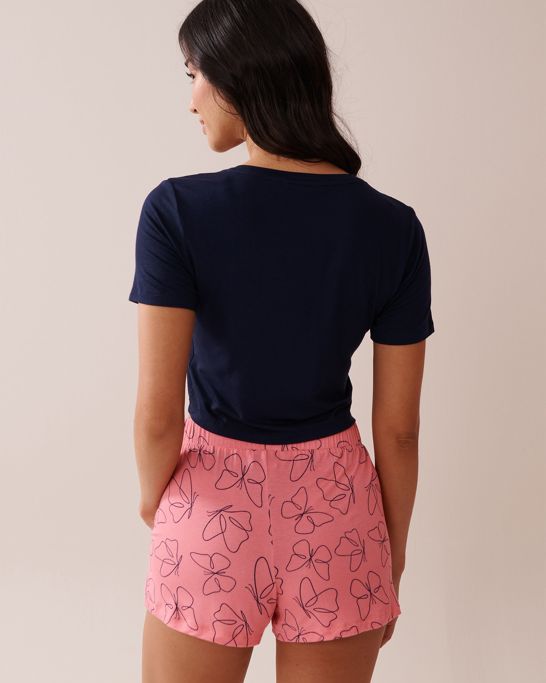 LA VIE EN ROSE T-shirt court en jersey doux Bleu marine 40100718 - Voir2