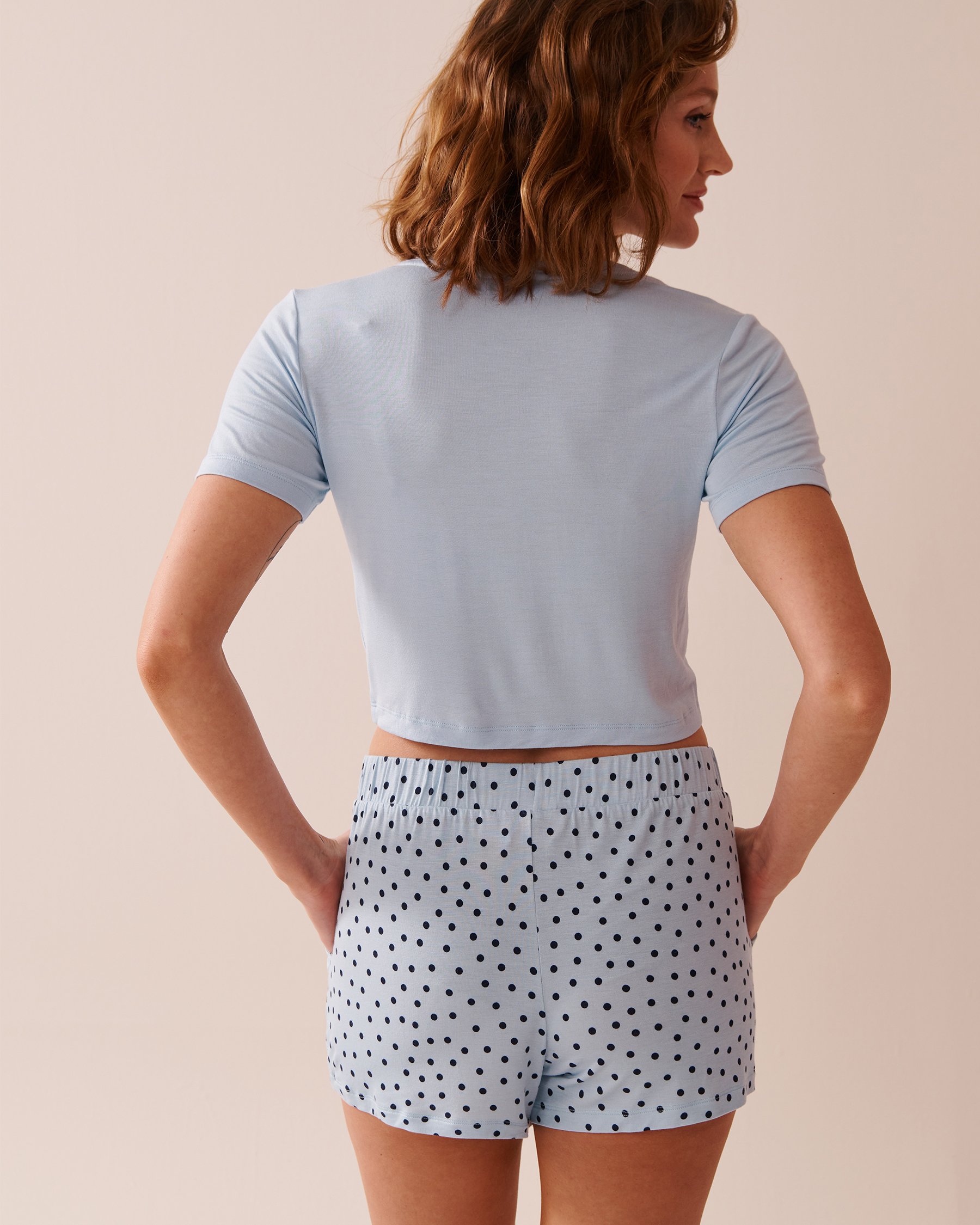 LA VIE EN ROSE T-shirt court en jersey doux imprimé papillon Bleu ciel 40100718 - Voir3