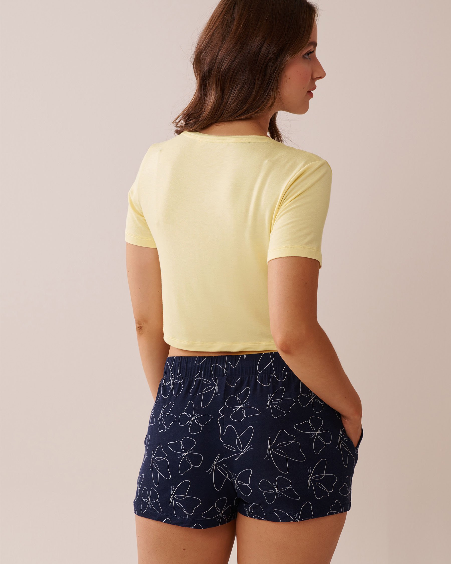LA VIE EN ROSE Butterfly Print Soft Jersey Crop T-shirt Lemon Yellow 40100718 - View2