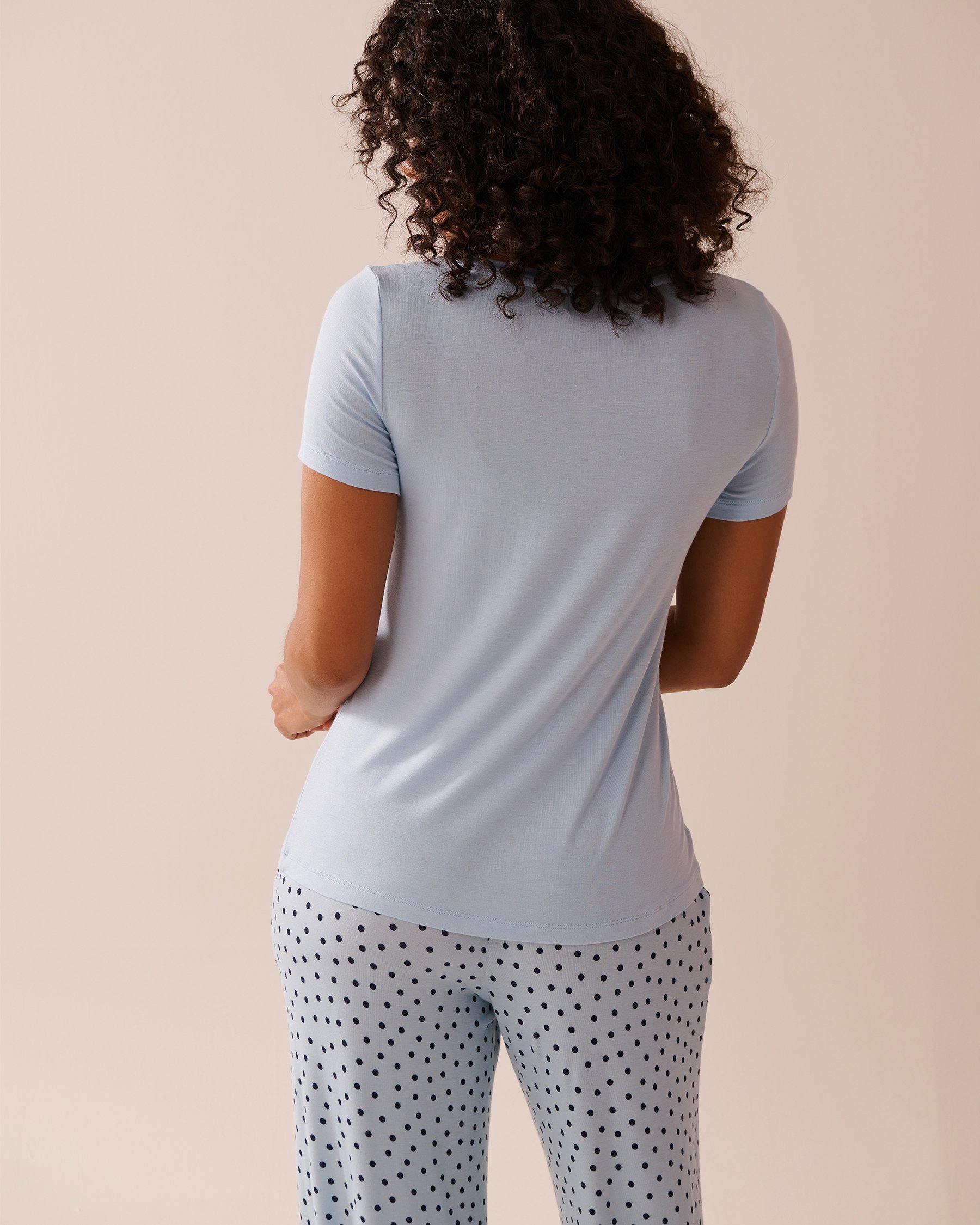 LA VIE EN ROSE Chandail manches courtes en jersey doux imprimé papillon Bleu ciel 40100719 - Voir2
