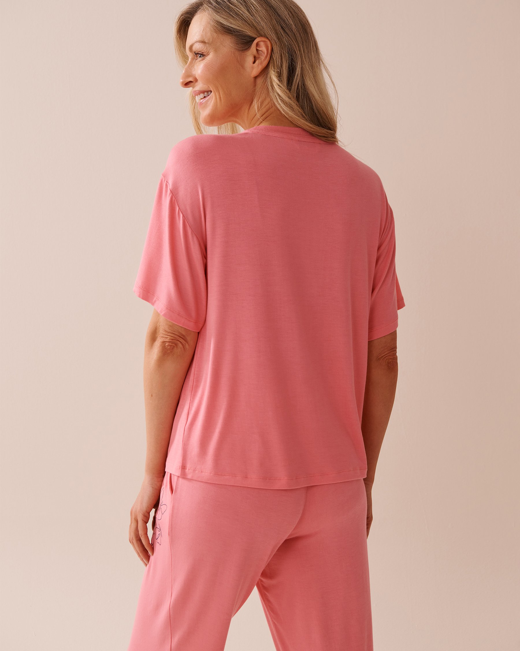 LA VIE EN ROSE Butterfly Print Soft Jersey Drop Shoulder T-shirt Tulip Pink 40100720 - View2