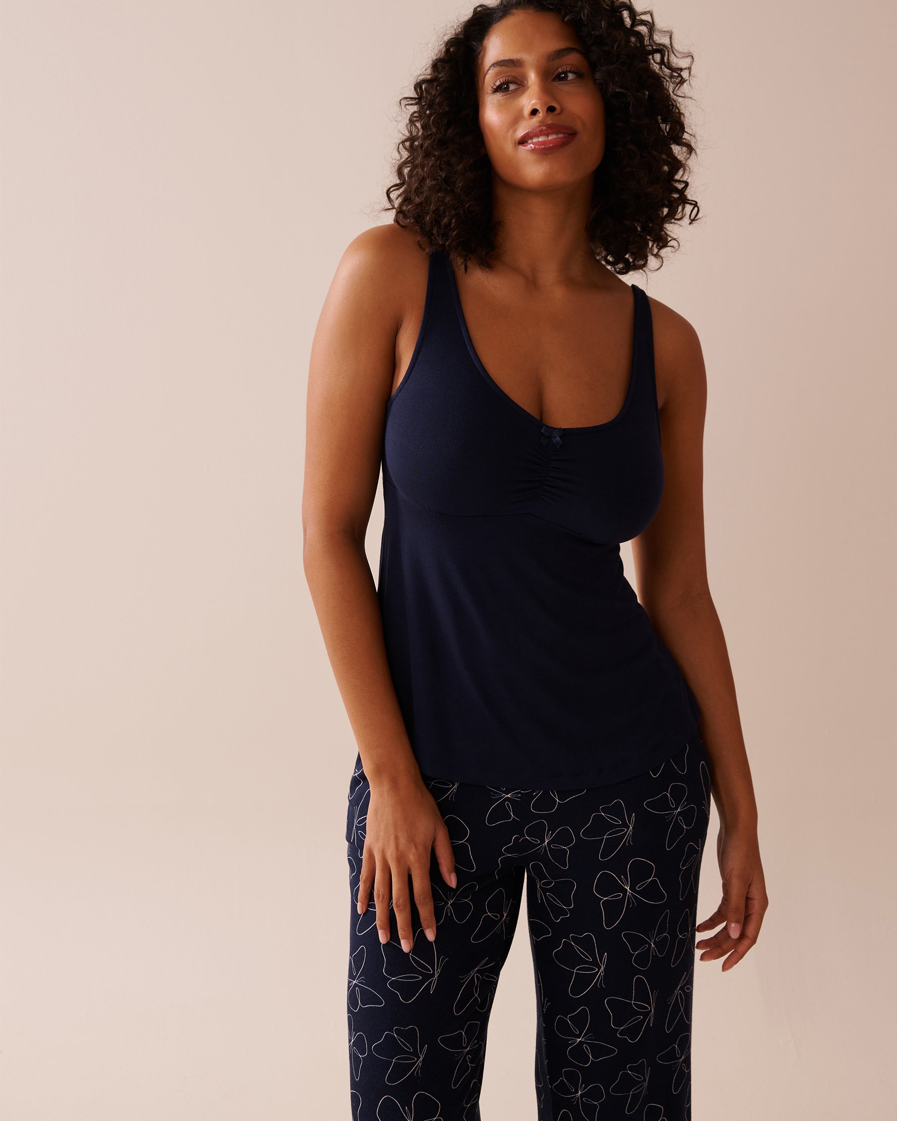 LA VIE EN ROSE Camisole en jersey doux Bleu marine 40100721 - View1