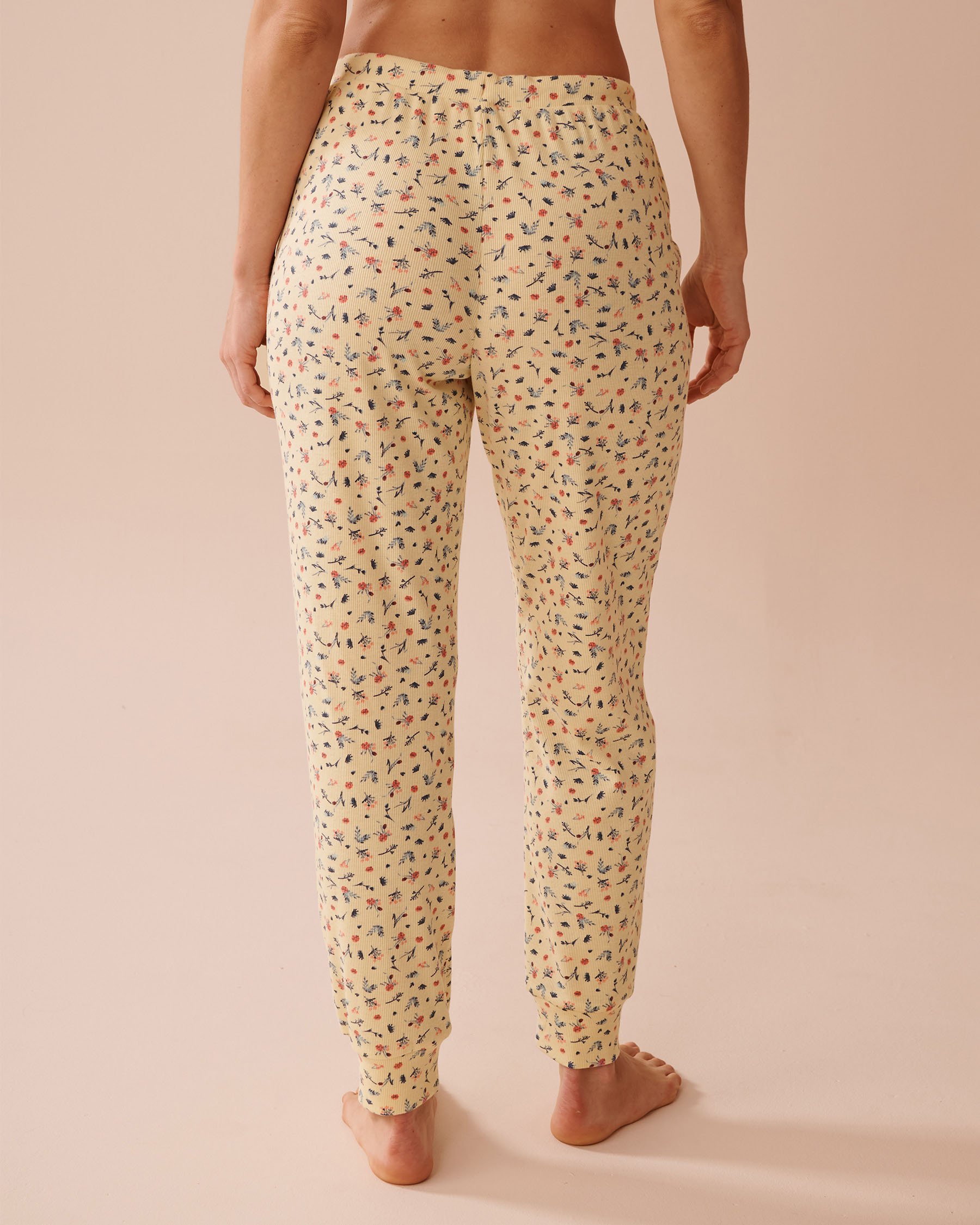 LA VIE EN ROSE Ditsy Floral Print Ribbed Pants Spring Bouquet 40200700 - View2