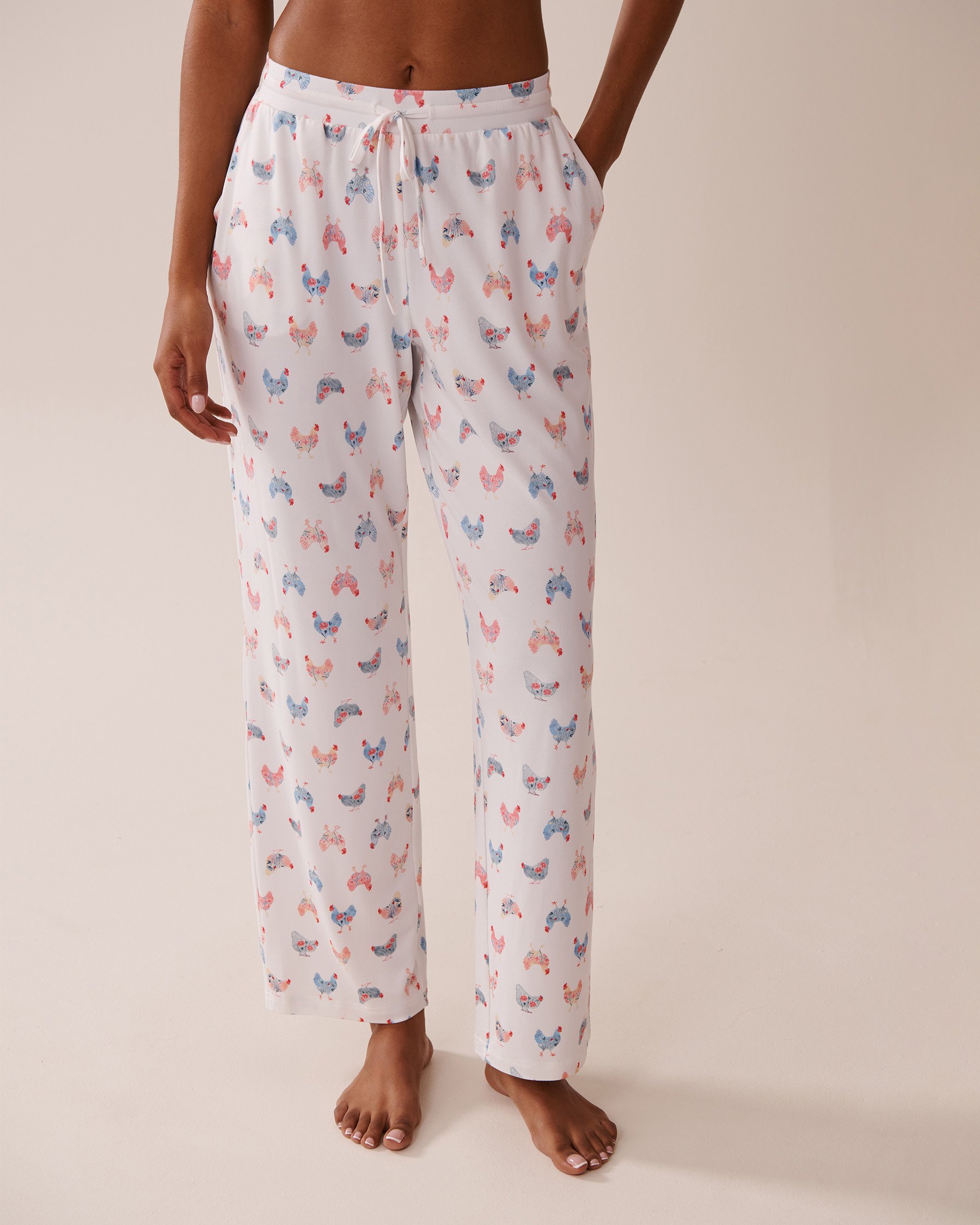 LA VIE EN ROSE Chicken Print Super Soft Pajama Pants White/Chickens 40200706 - View1