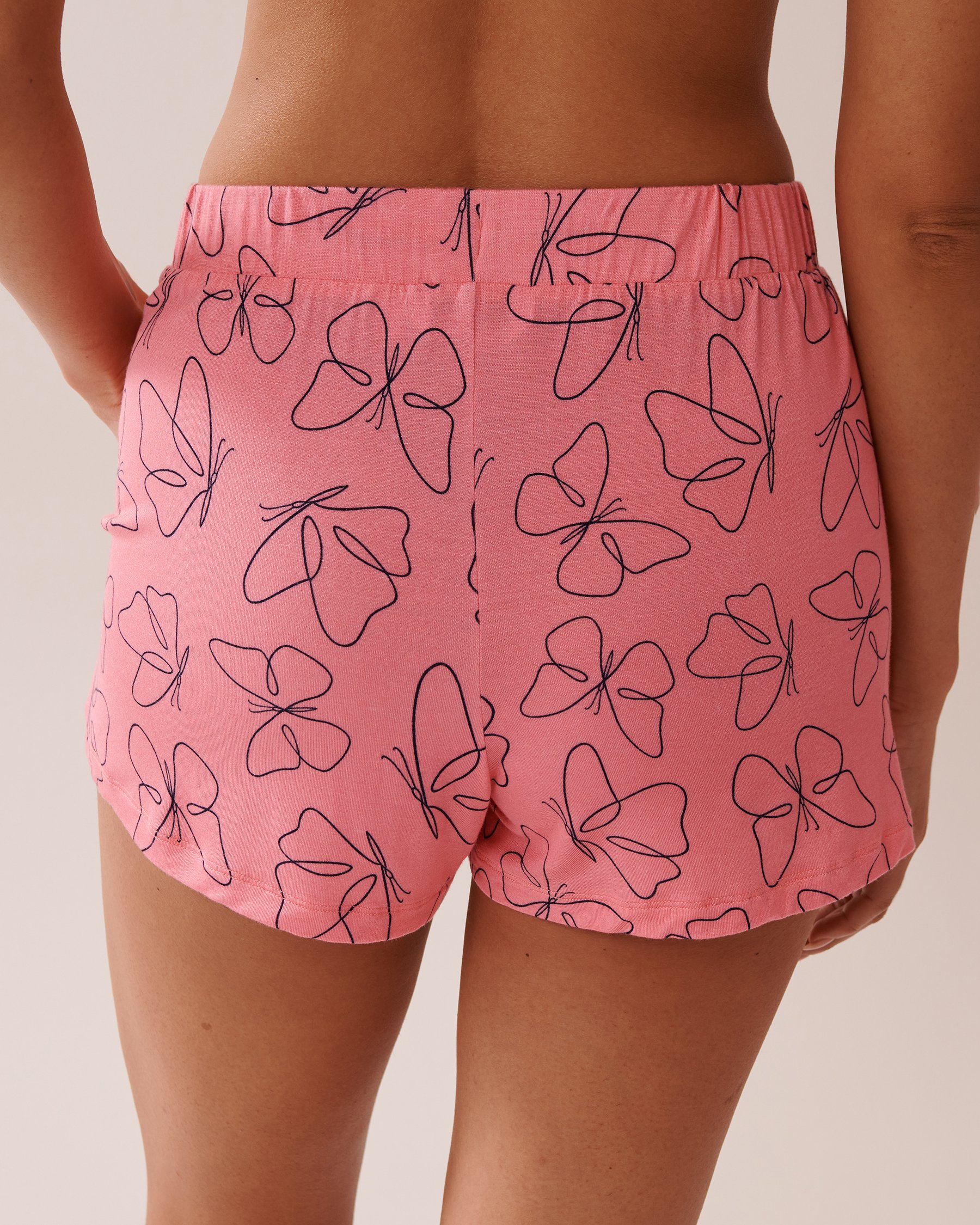 LA VIE EN ROSE Butterfly Print Soft Jersey Pajama Shorts Tulip Pink/Butterflies 40200707 - View2
