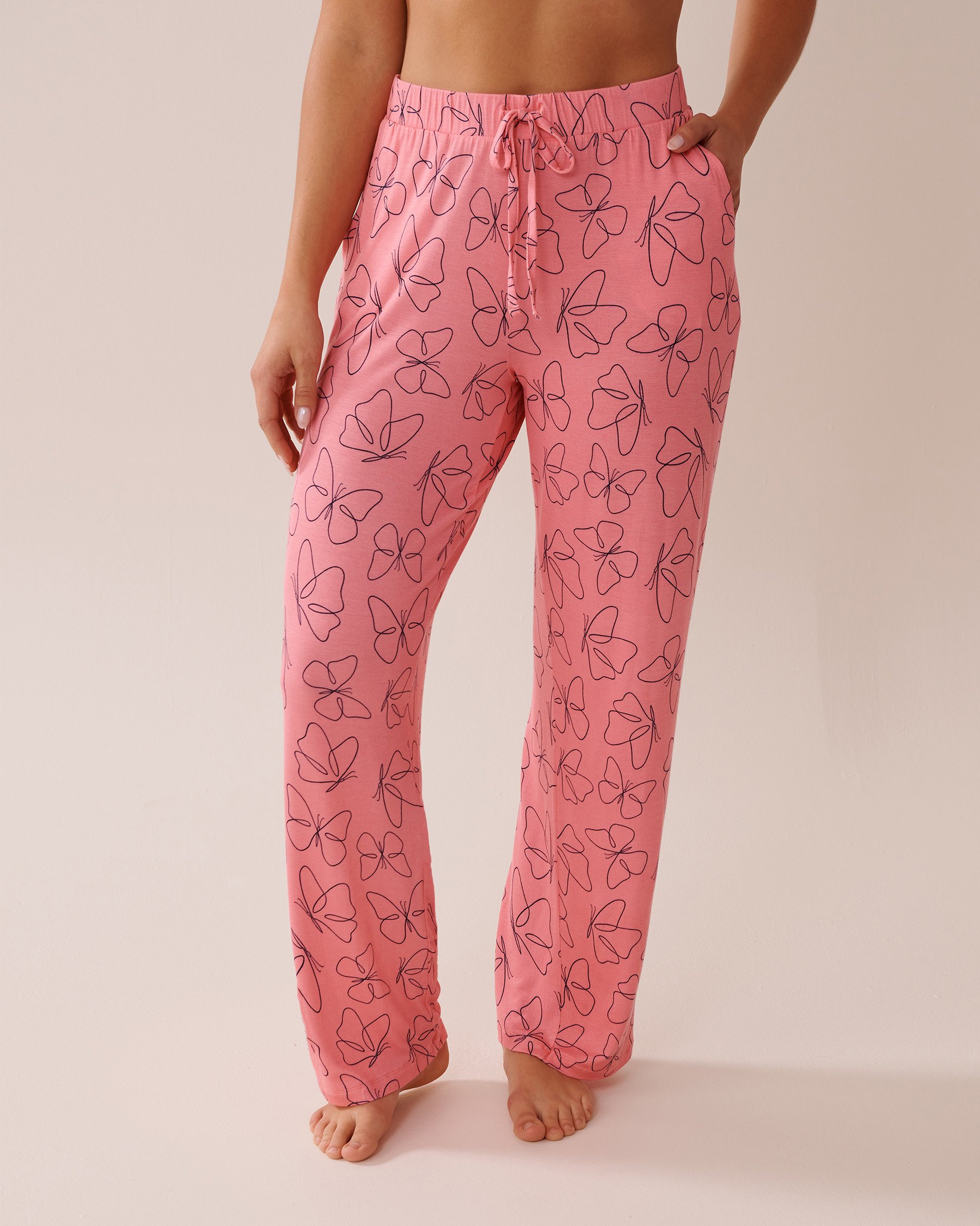 LA VIE EN ROSE Pantalon de pyjama en jersey doux imprimé papillon Rose tulipe/Papillons 40200708 - View1
