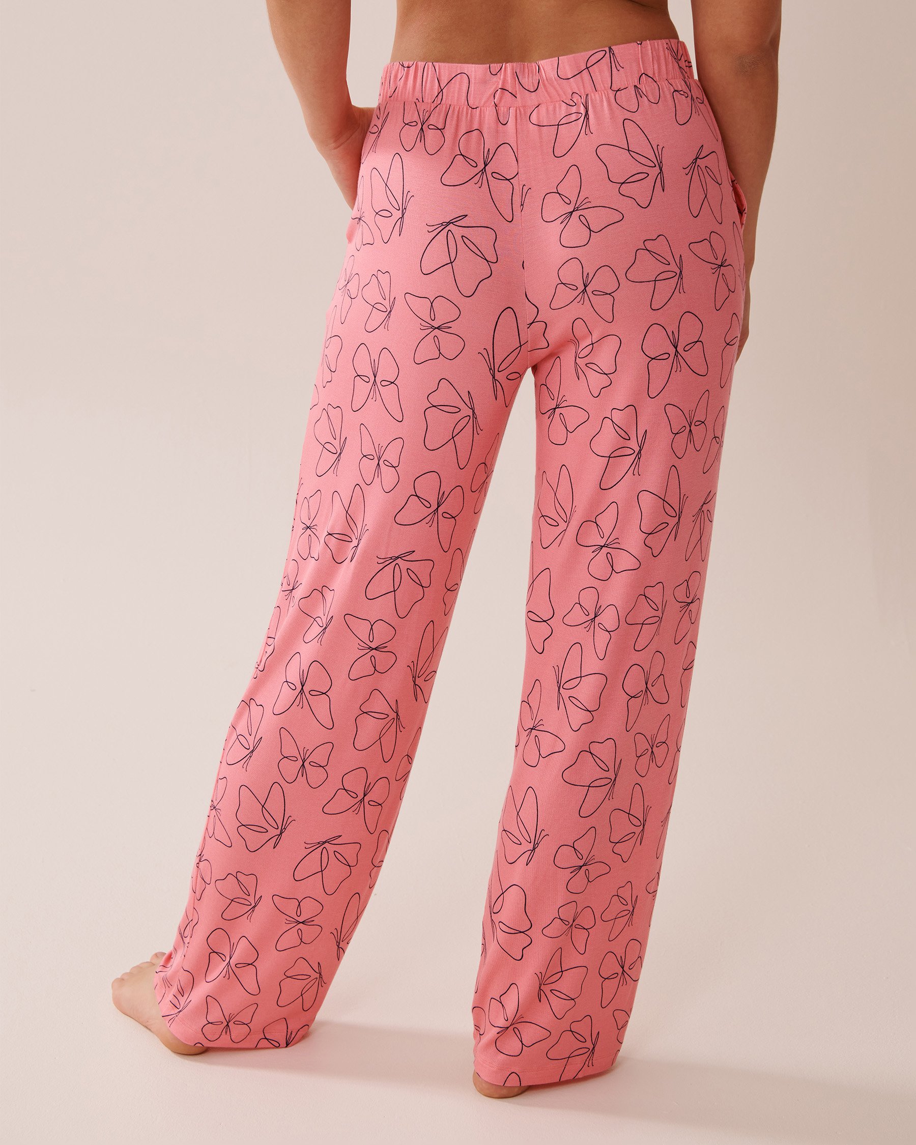 LA VIE EN ROSE Pantalon de pyjama en jersey doux imprimé papillon Rose tulipe/Papillons 40200708 - View2