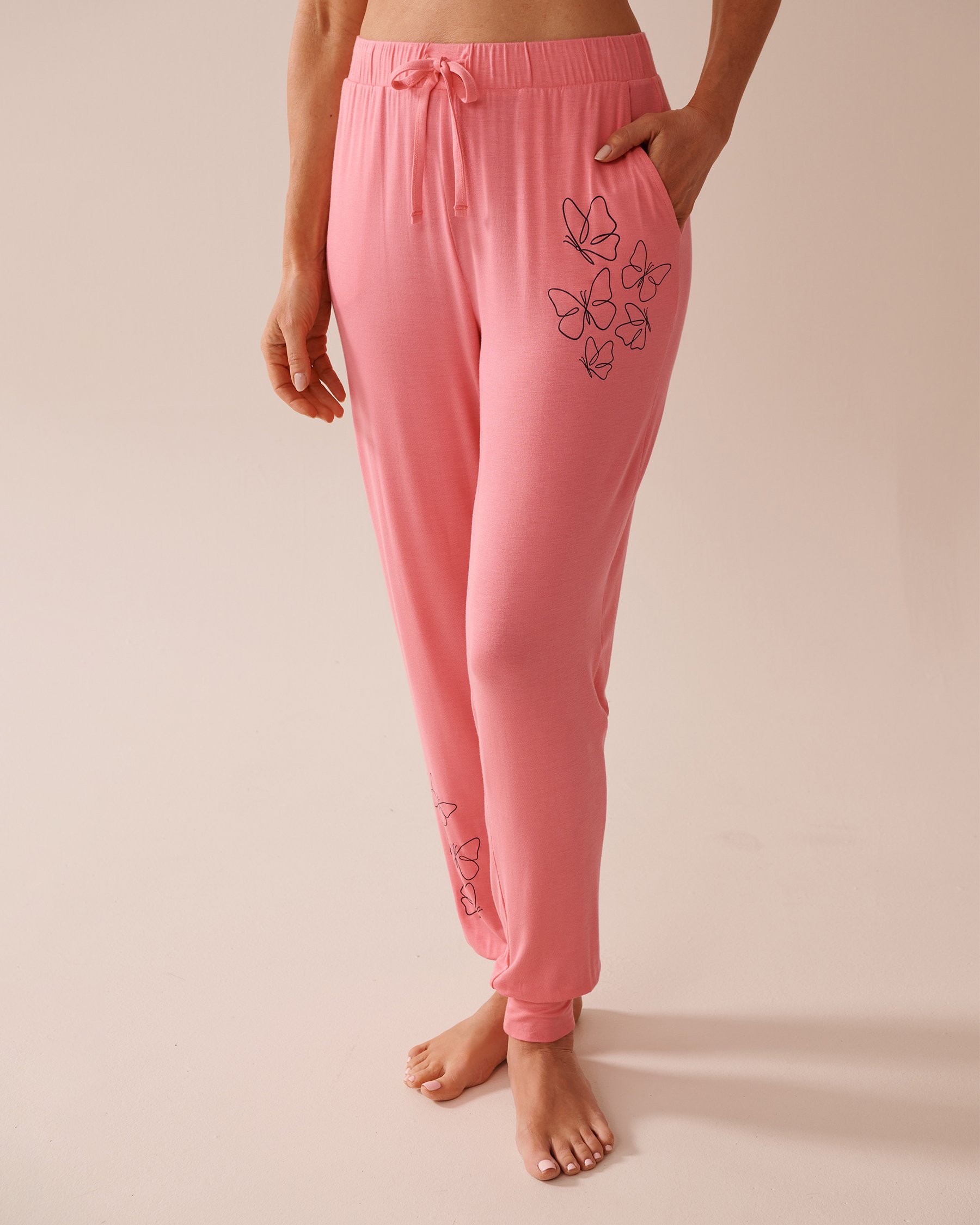 LA VIE EN ROSE Butterfly Print Soft Jersey Jogger Pajama Pants Tulip Pink 40200710 - View1