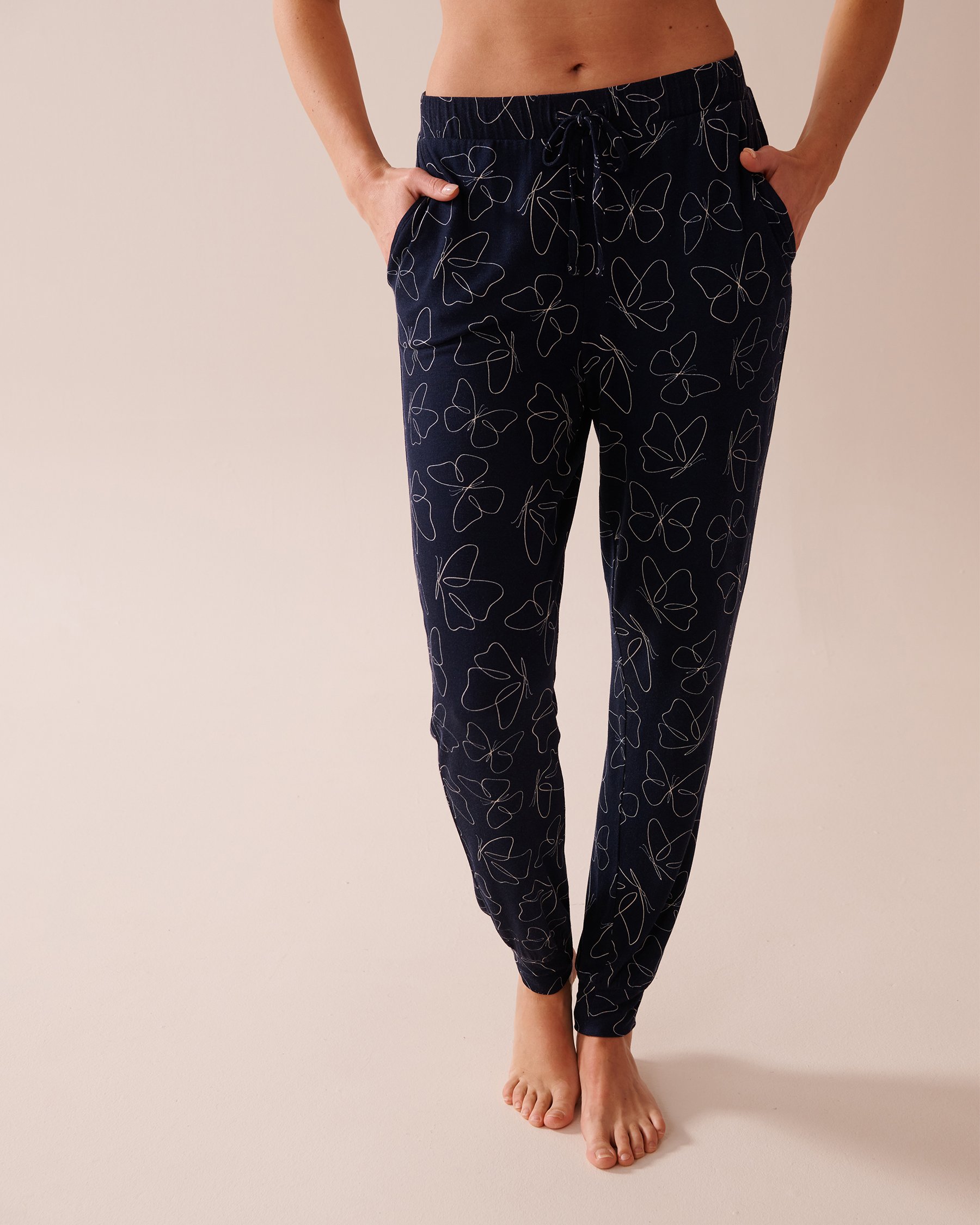LA VIE EN ROSE Butterfly Print Soft Jersey Jogger Pajama Pants Navy Blue/Butterflies 40200710 - View1