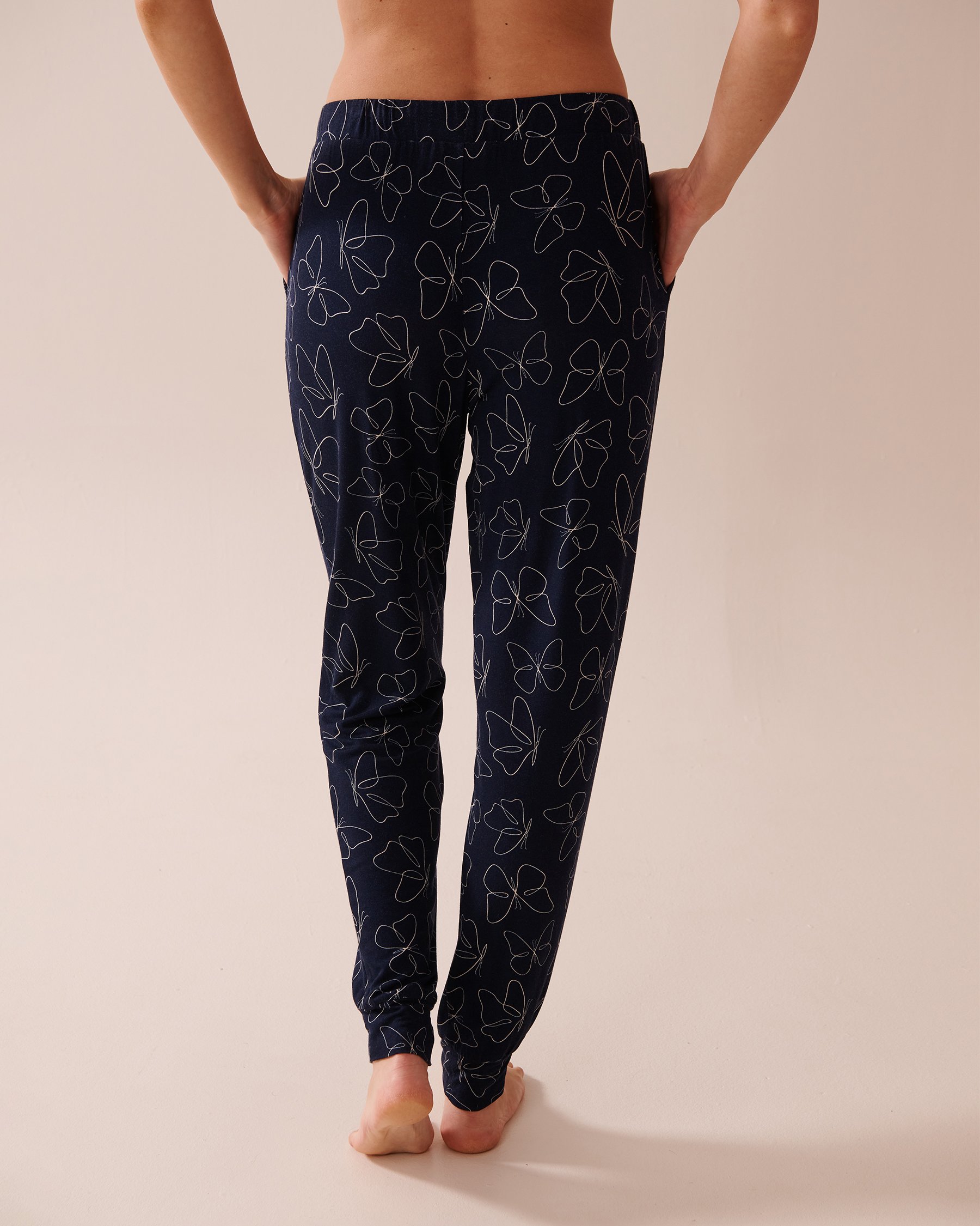 LA VIE EN ROSE Butterfly Print Soft Jersey Jogger Pajama Pants Navy Blue/Butterflies 40200710 - View2