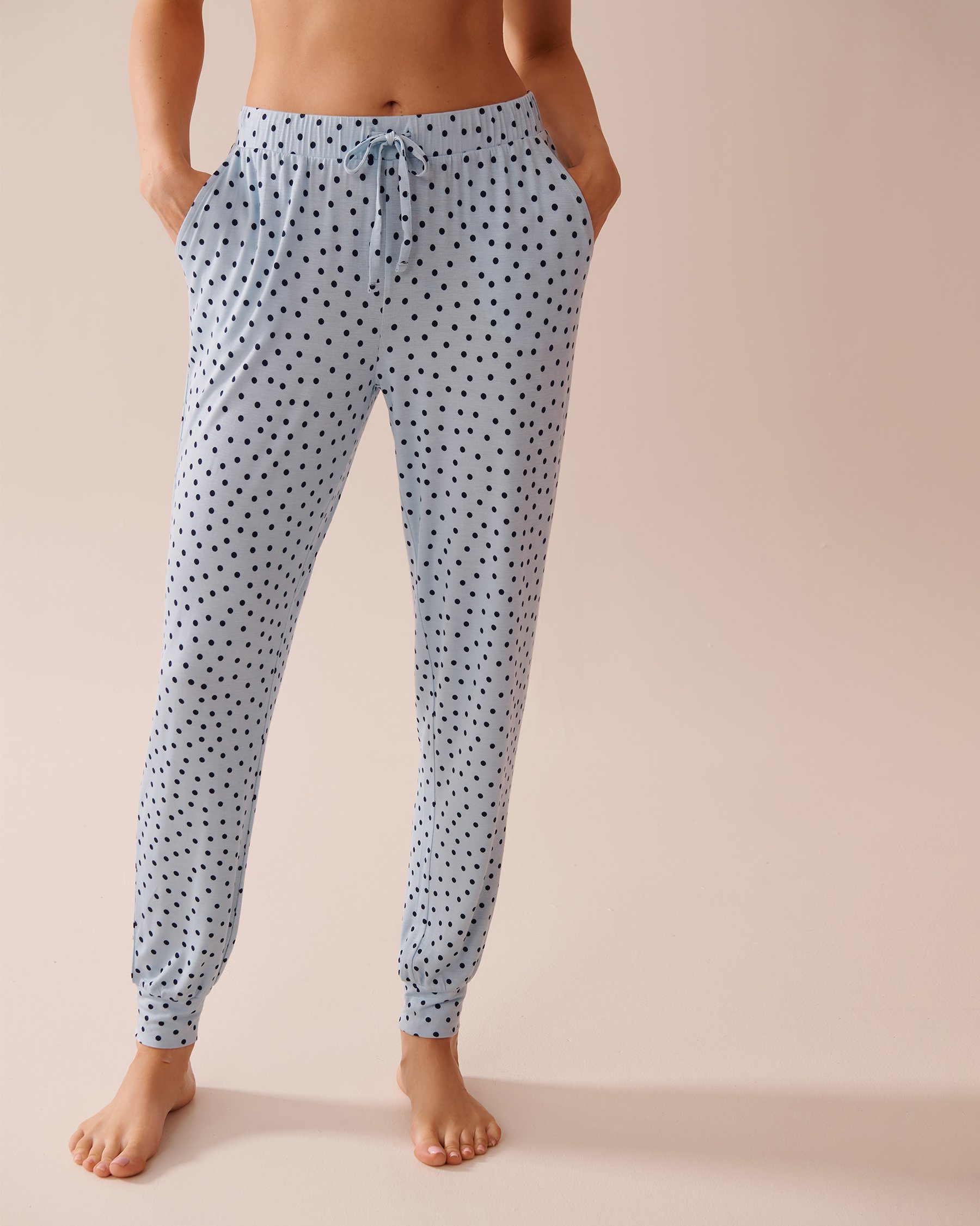LA VIE EN ROSE Polka Dot Soft Jersey Jogger Pajama Pants Sky Blue/Polka Dot 40200710 - View1