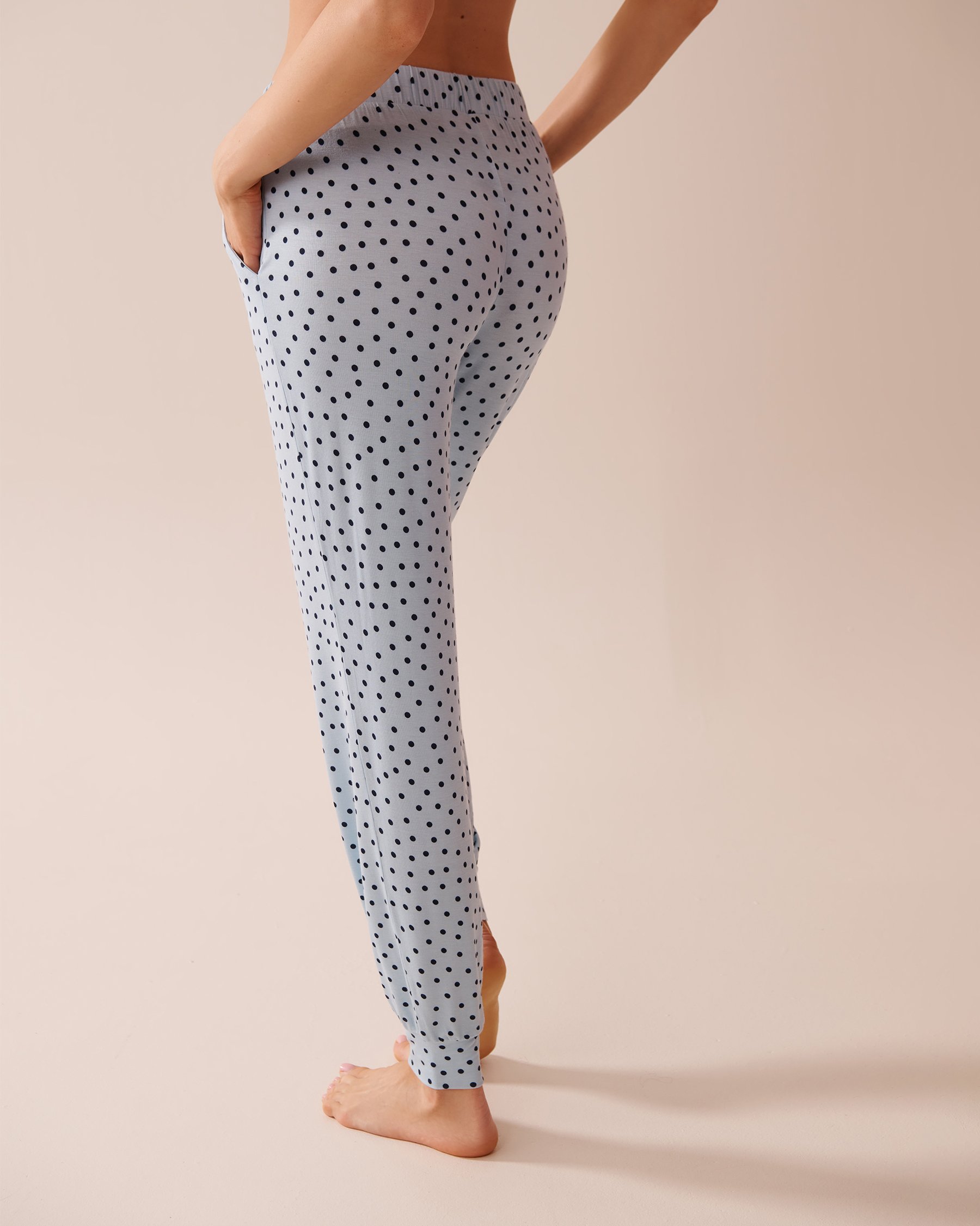 LA VIE EN ROSE Polka Dot Soft Jersey Jogger Pajama Pants Sky Blue/Polka Dot 40200710 - View2