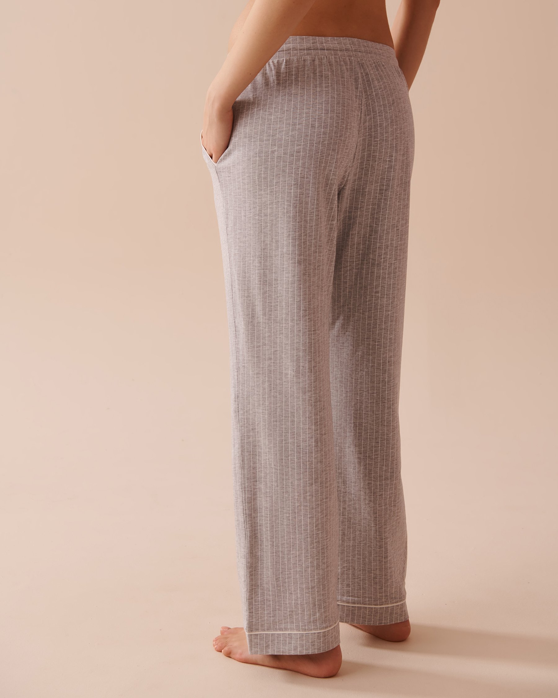 LA VIE EN ROSE Pantalon de pyjama en coton Rayures grises et blanches 40200734 - Voir2