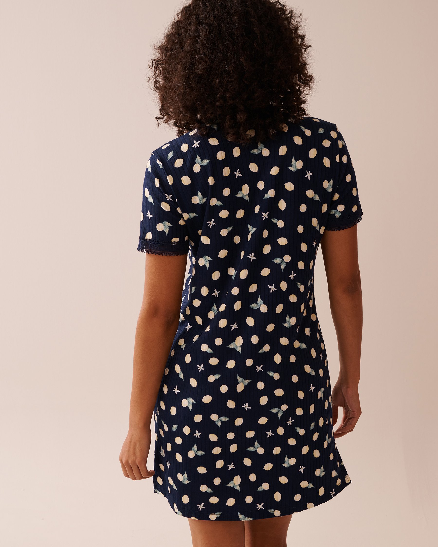 LA VIE EN ROSE Lemon Print Lace Trim Ribbed Jersey Sleepshirt Navy Blue/Lemons 40500417 - View2