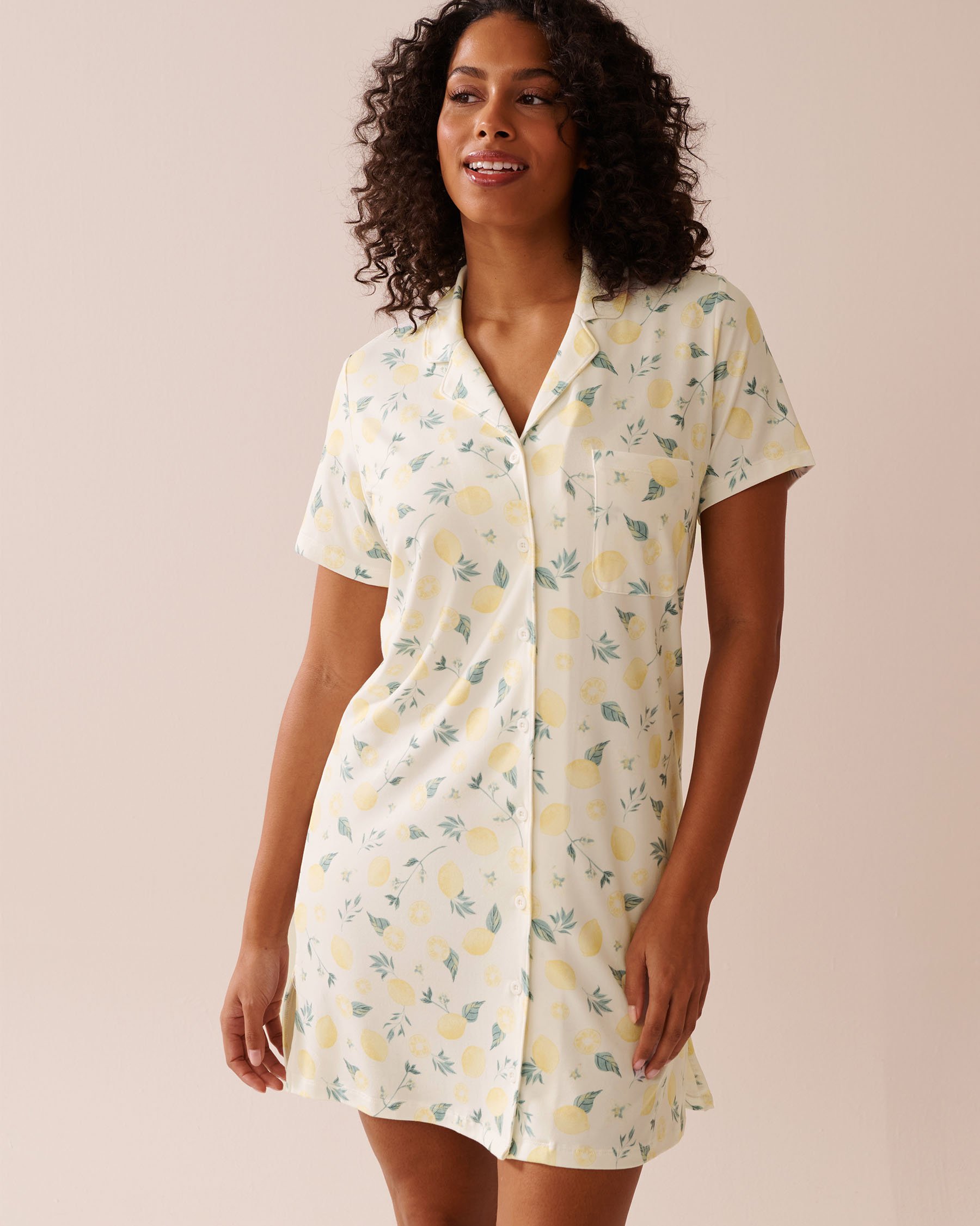 LA VIE EN ROSE Lemon Print Super Soft Button-down Sleepshirt White/Lemons 40500424 - View1