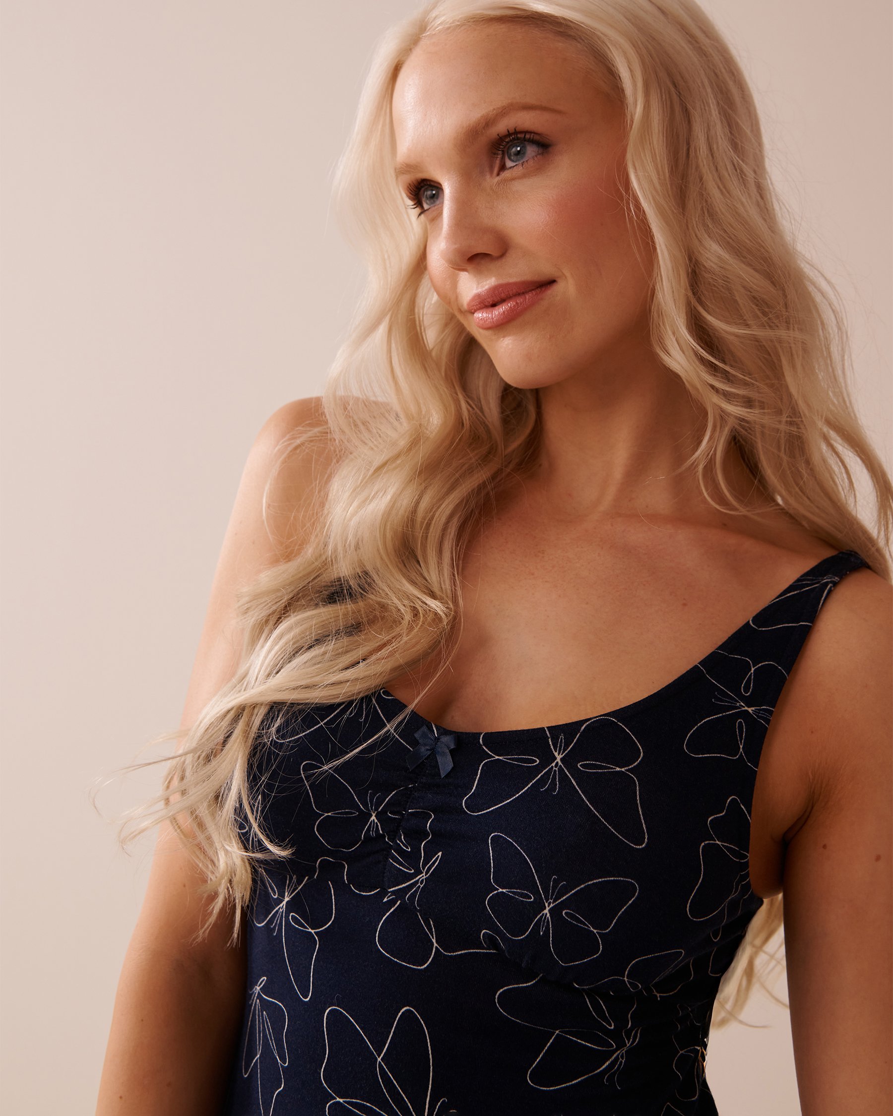 LA VIE EN ROSE Butterfly Print Soft Jersey Nightie Navy Blue/Butterflies 40500425 - View3