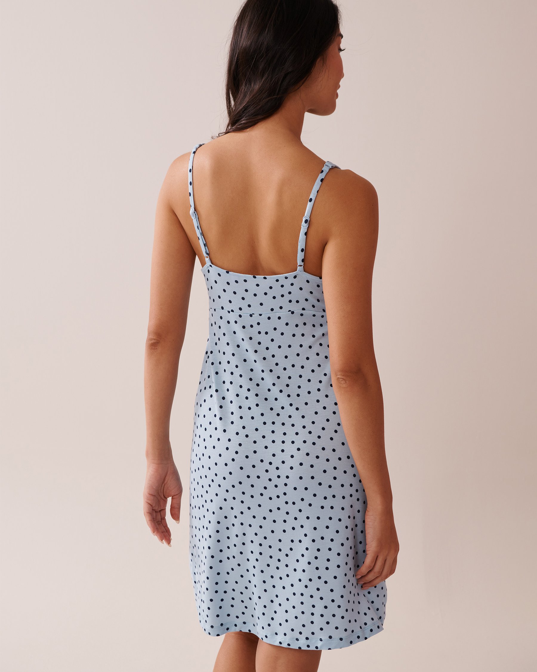 LA VIE EN ROSE Nuisette en jersey doux imprimé à pois Bleu ciel/Pois 40500425 - Voir2