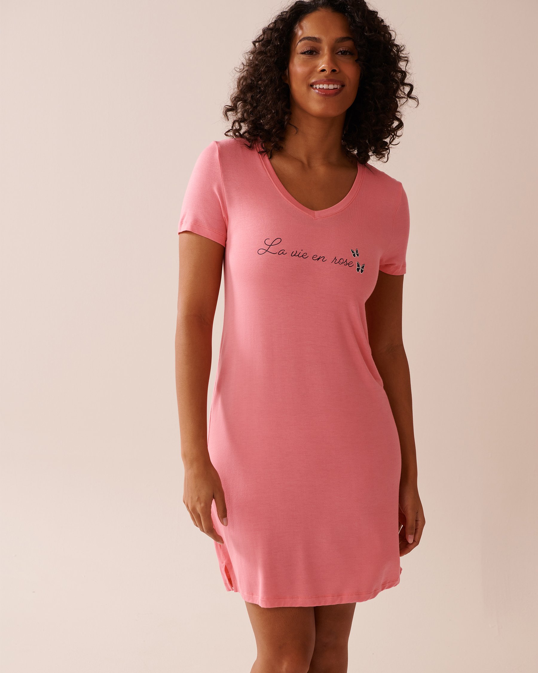 LA VIE EN ROSE Butterfly Print Soft Jersey Short Sleeve Sleepshirt Tulip Pink 40500426 - View1