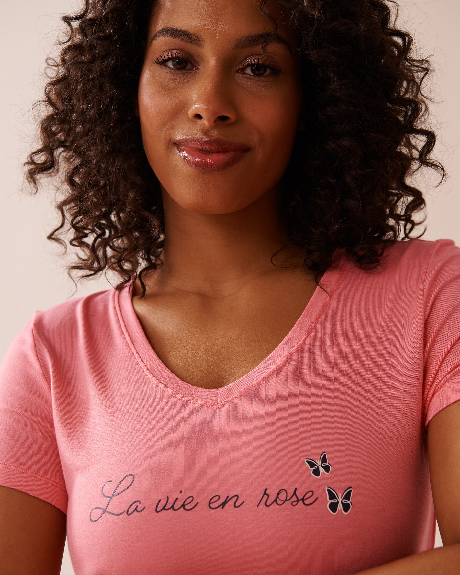 LA VIE EN ROSE Butterfly Print Soft Jersey Short Sleeve Sleepshirt Tulip Pink 40500426 - View3