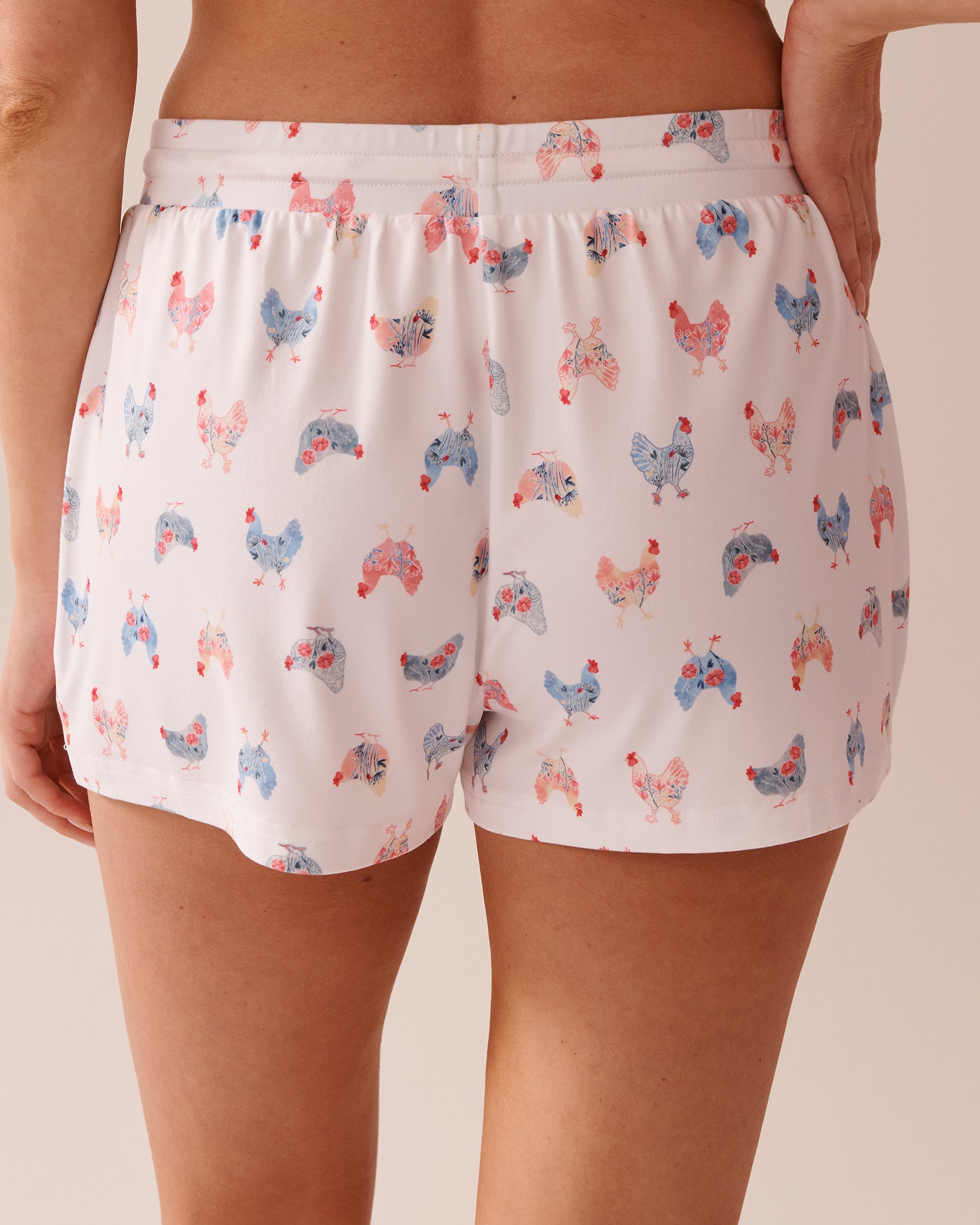 LA VIE EN ROSE Chicken Print Super Soft Pajama Shorts White/Chickens 40200698 - View3