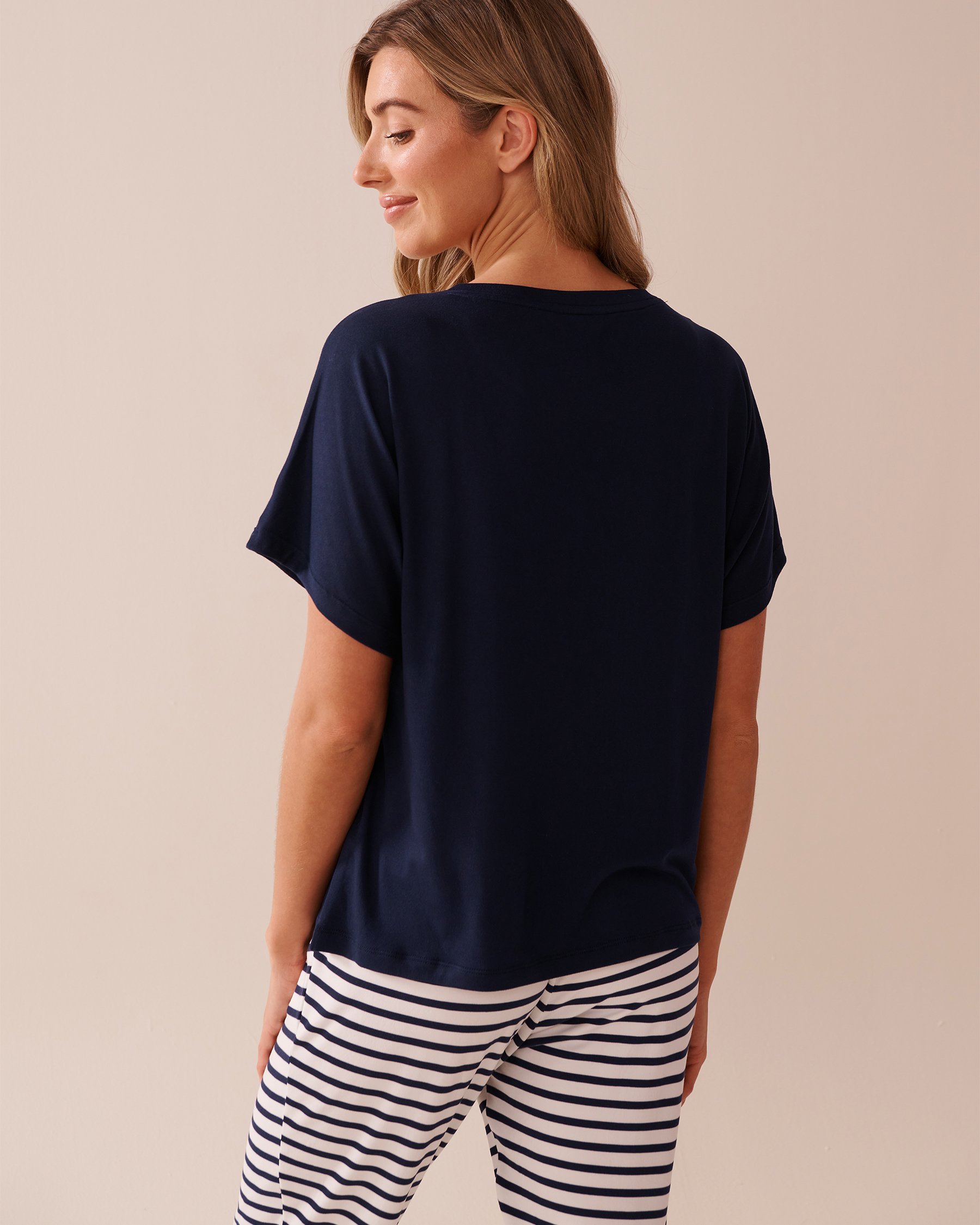 LA VIE EN ROSE T-shirt ample ultra doux imprimé citron Bleu marine 40100716 - Voir2