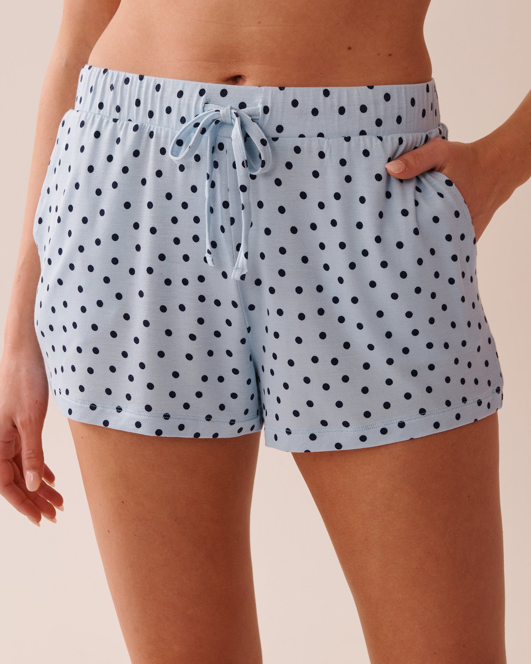 LA VIE EN ROSE Polka Dot Soft Jersey Pajama Shorts Sky Blue/Polka Dot 40200707 - View1