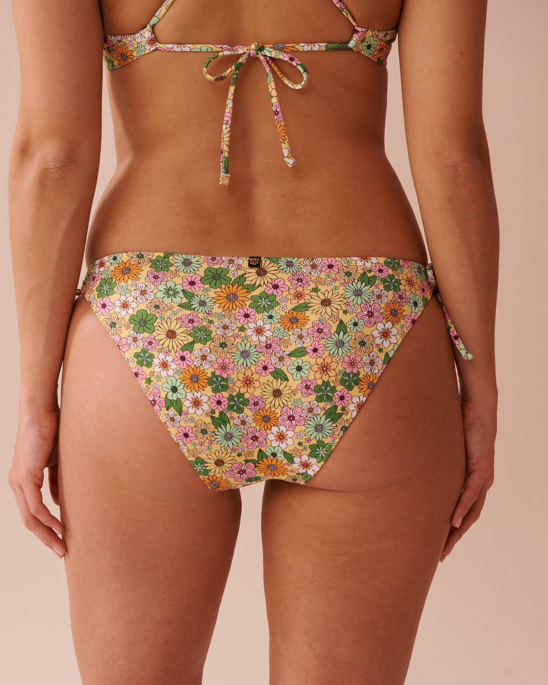 LA VIE EN ROSE AQUA FLOWER POWER Ribbed Side Tie Brazilian Bikini Bottom Flower Power 70300671 - View2