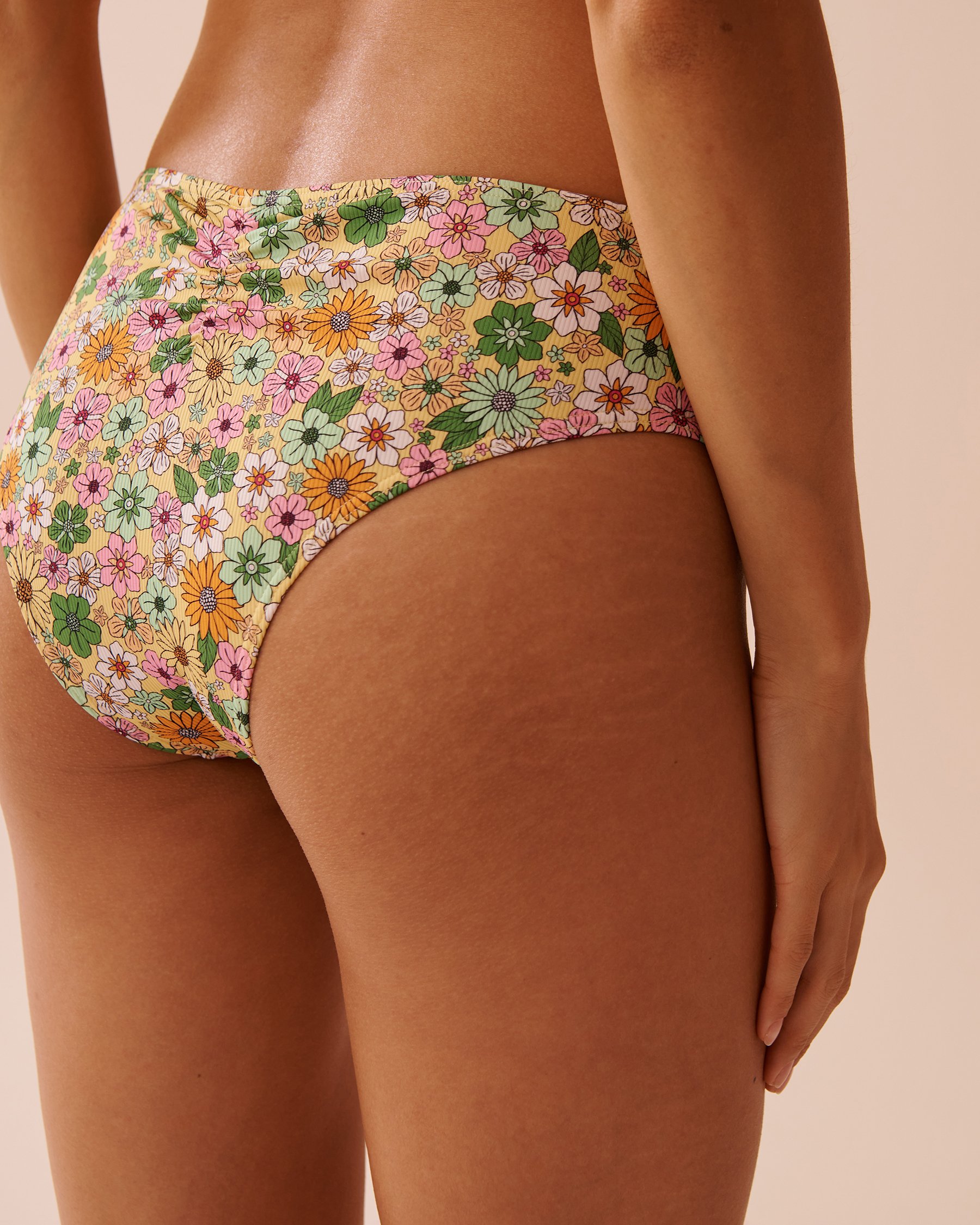 LA VIE EN ROSE AQUA FLOWER POWER Ribbed Mid Waist Cheeky Bikini Bottom Flower Power 70300672 - View4