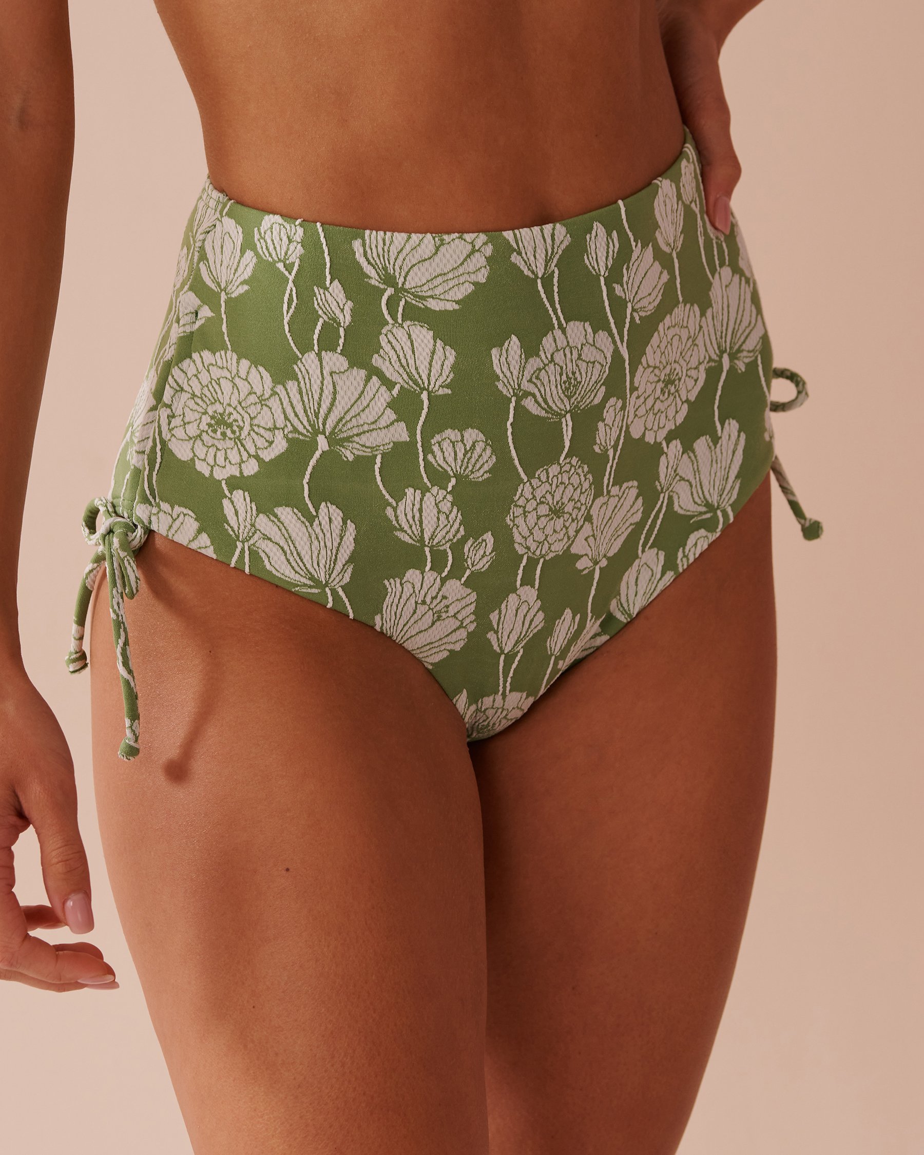LA VIE EN ROSE AQUA POPPY FIELD Jacquard Side Tie High Waist Bikini Bottom Poppy Field 70300677 - View1