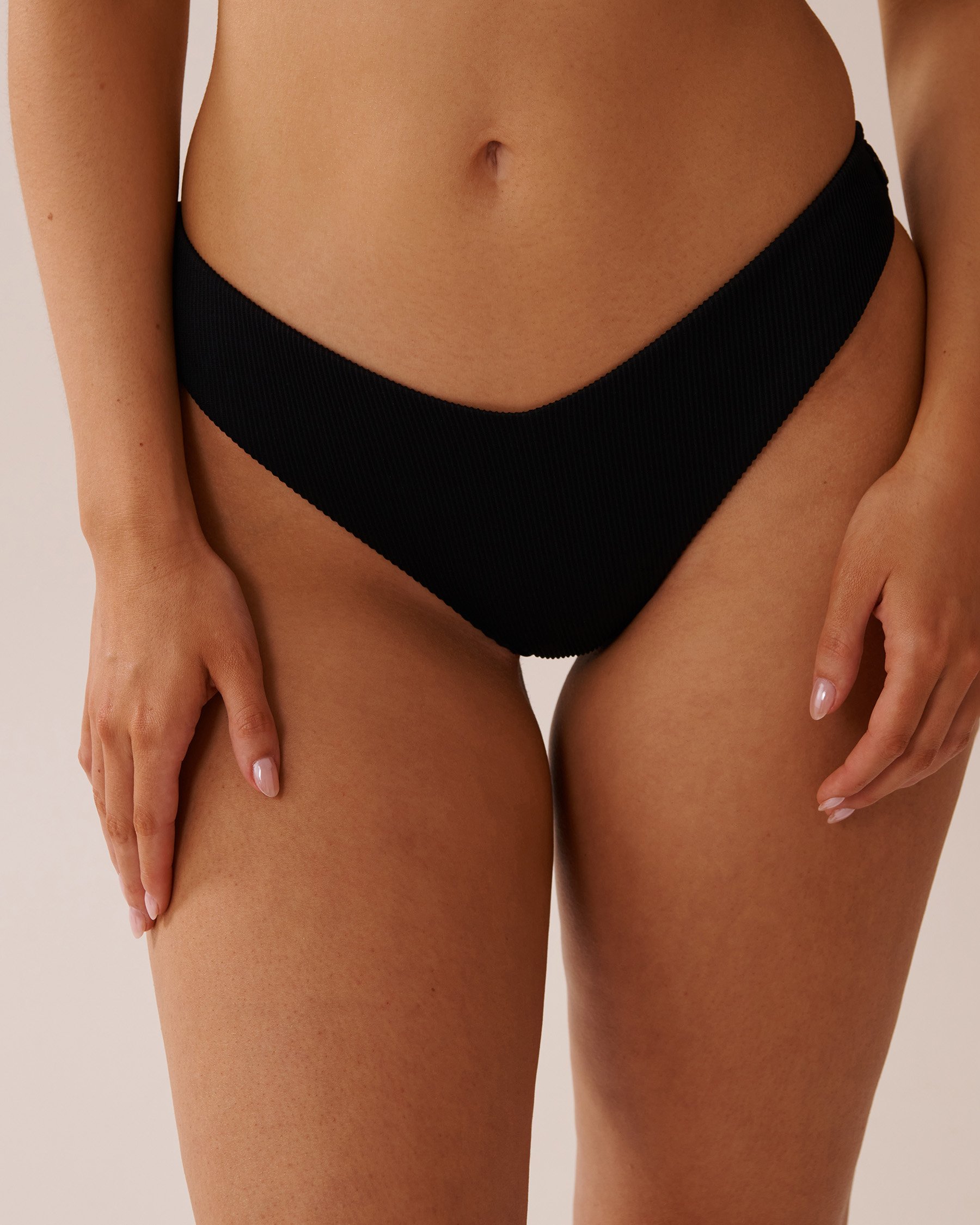 LA VIE EN ROSE AQUA Bas de bikini tanga côtelé SOLID Noir 70300680 - Voir2