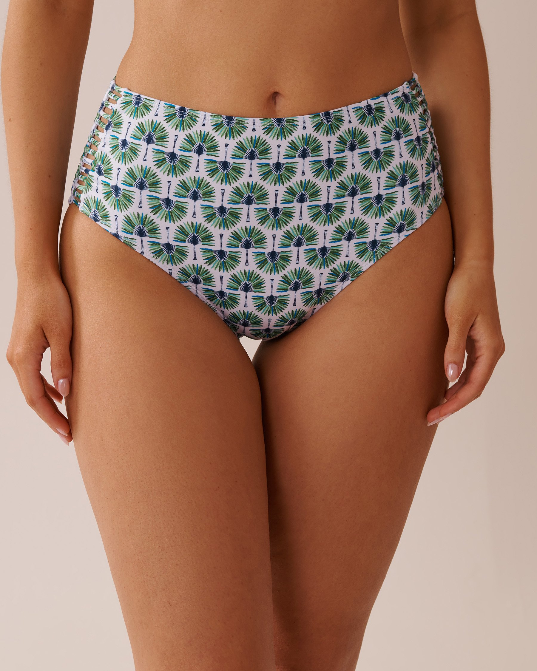 LA VIE EN ROSE AQUA Bas de bikini taille haute bandes sur les côtés GEO PALM TREE Palmiers géométriques 70300667 - View1
