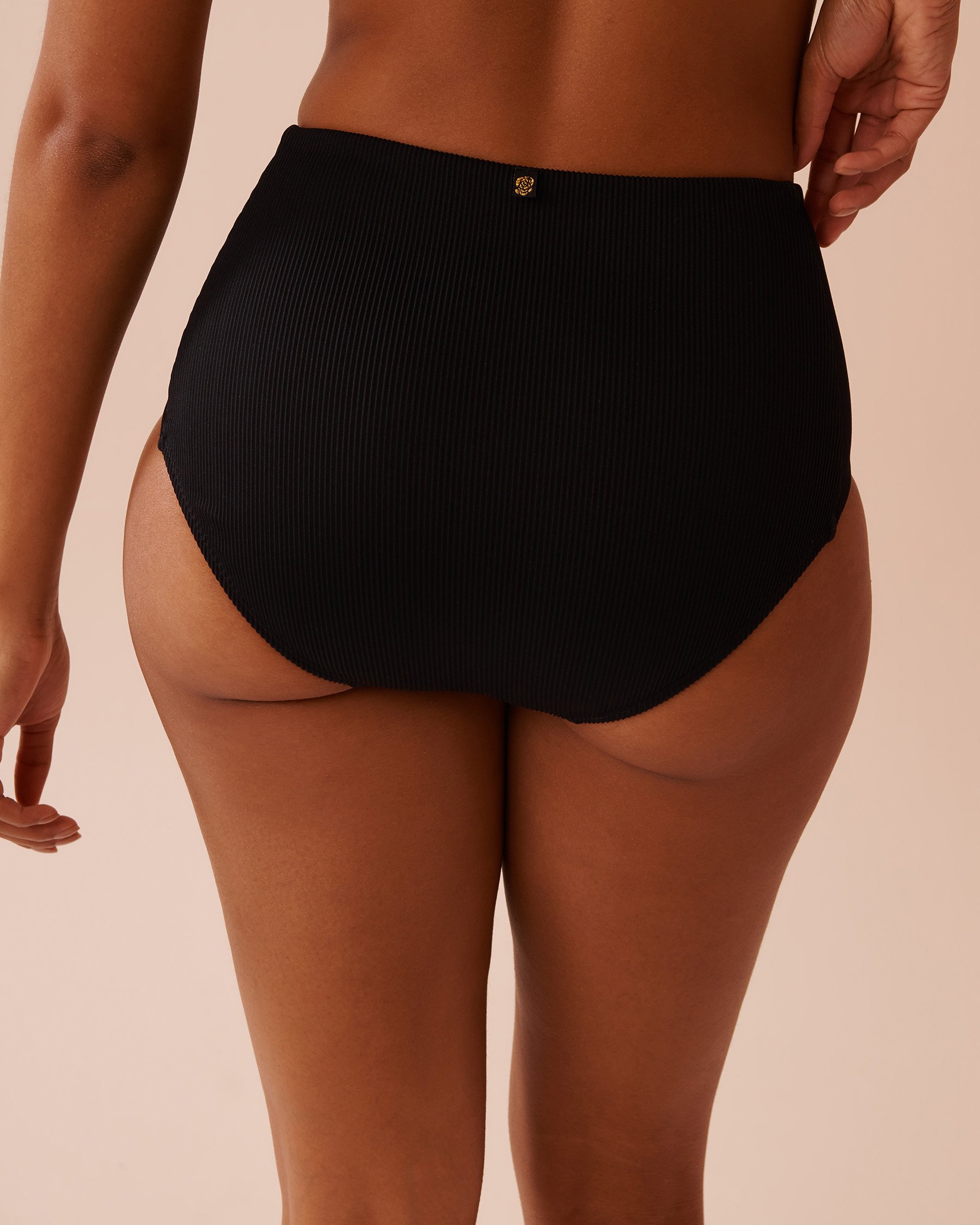 LA VIE EN ROSE AQUA SOLID Ribbed High Waist Bikini Bottom Black 70300681 - View2