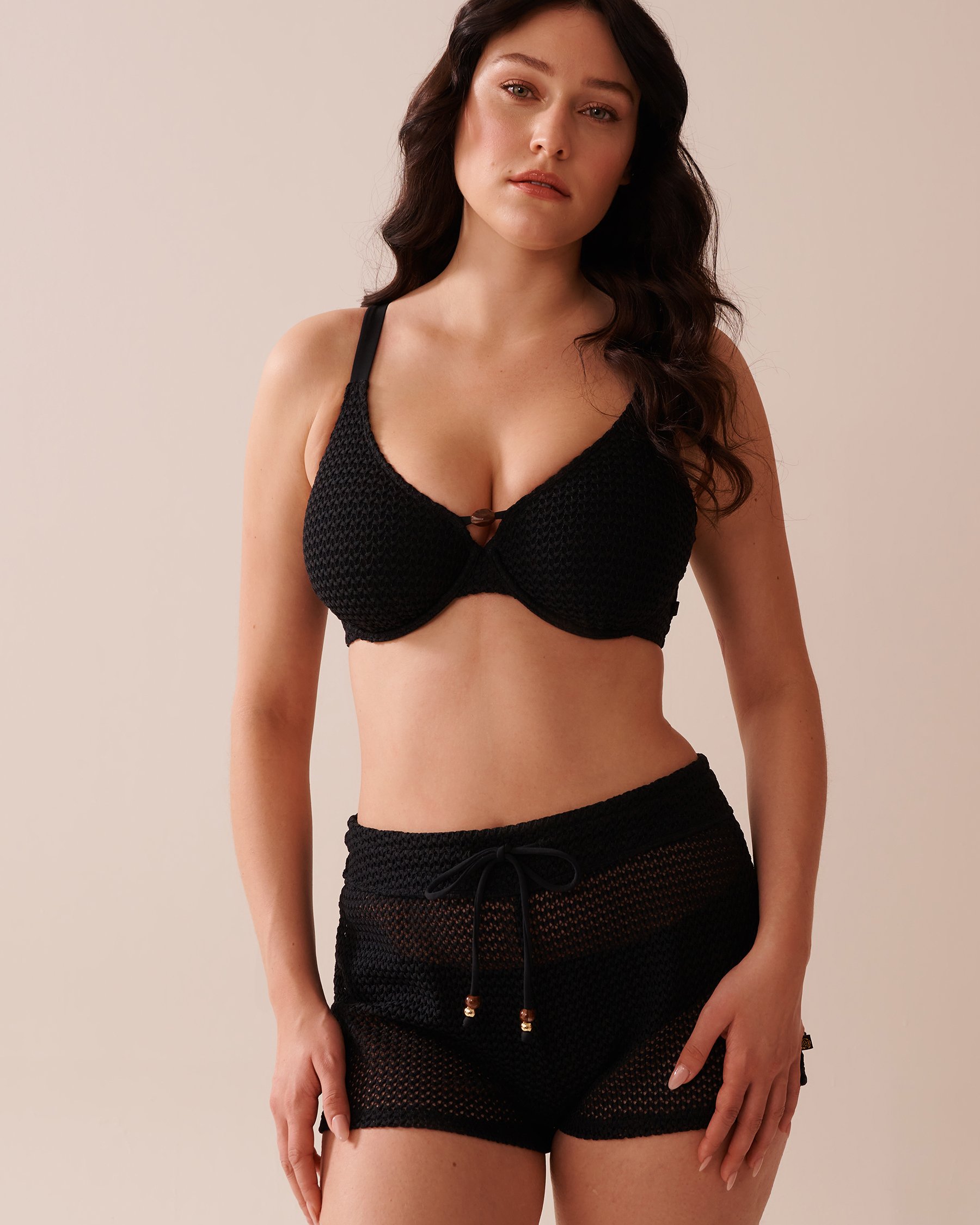 LA VIE EN ROSE AQUA Short de bain en crochet SOLID Noir 80200067 - Voir5