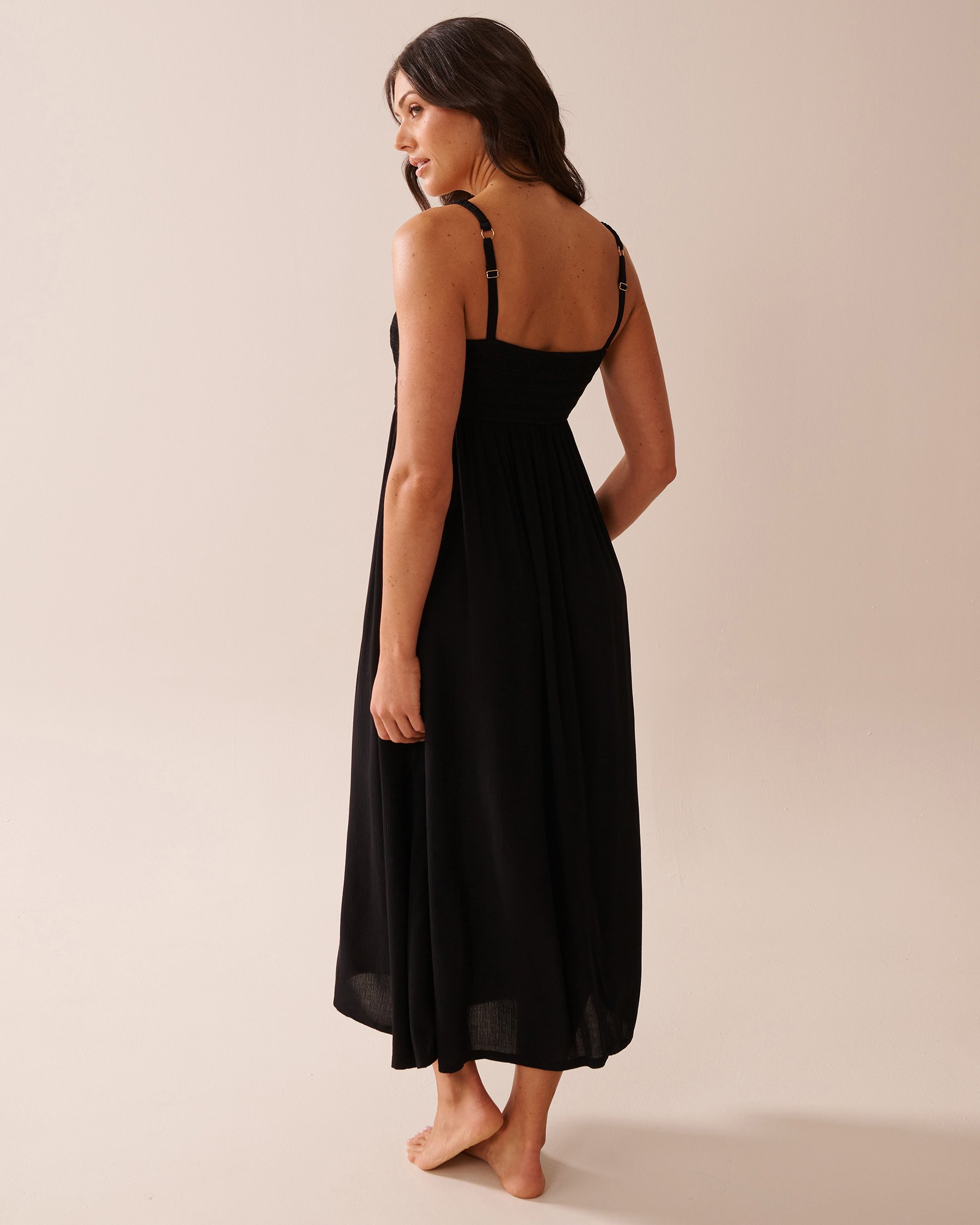 LA VIE EN ROSE AQUA Robe maxi en gaze buste smocké Noir 80300115 - Voir2