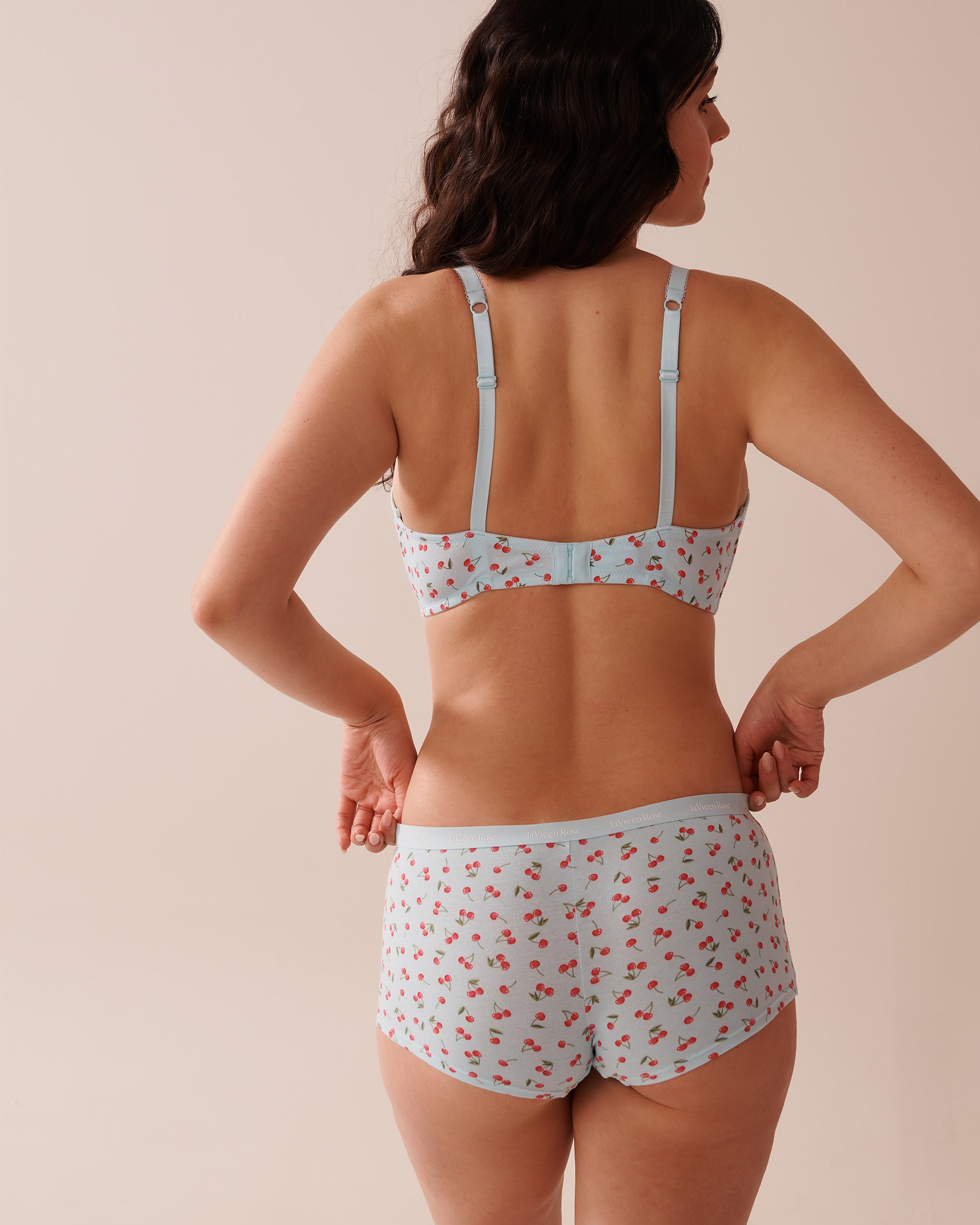 LA VIE EN ROSE Lightly Lined Wireless Cotton Bra Pale Blue/Cherry 10200489 - View2