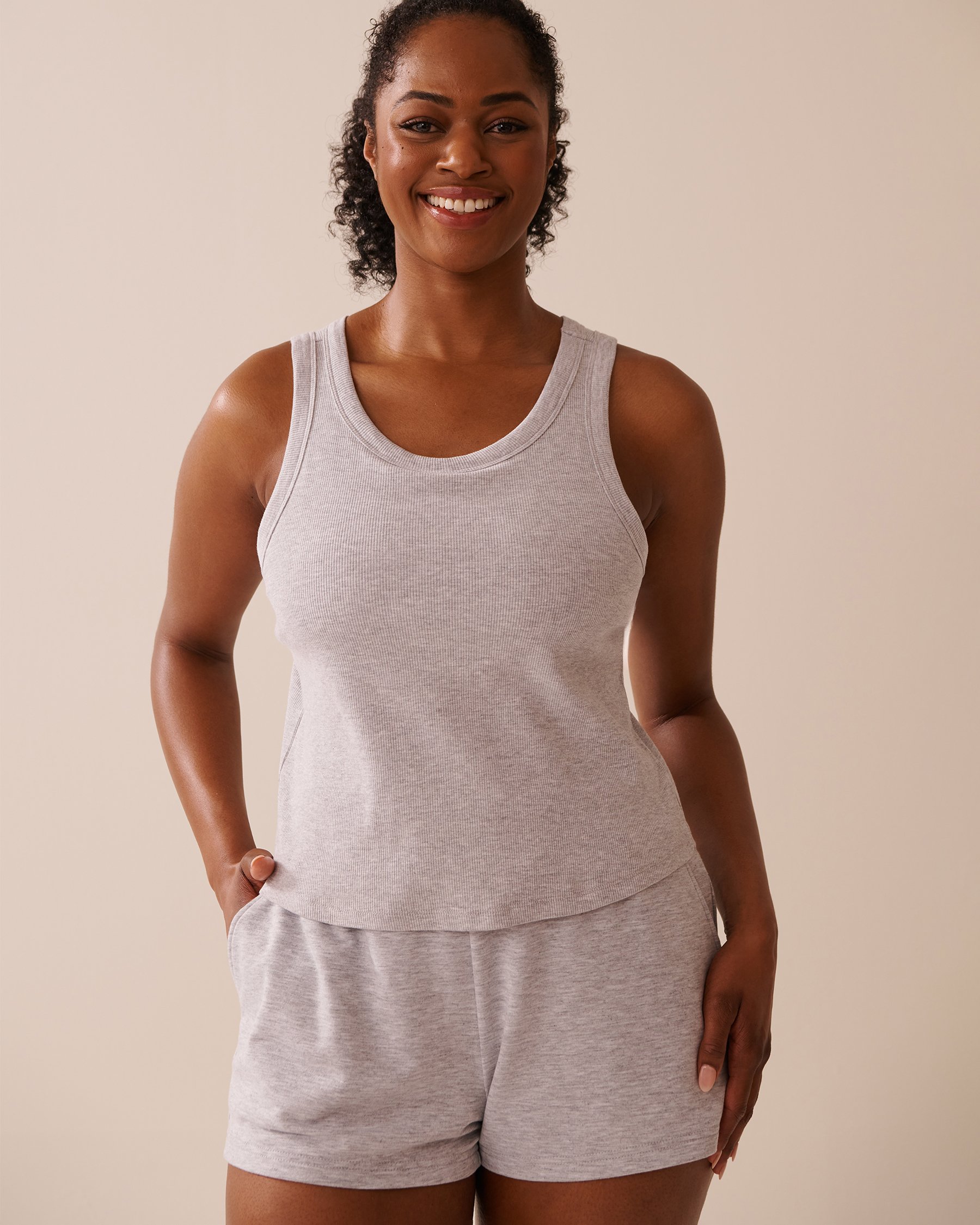 LA VIE EN ROSE Finely Ribbed Cotton Cami Grey 50100108 - View5