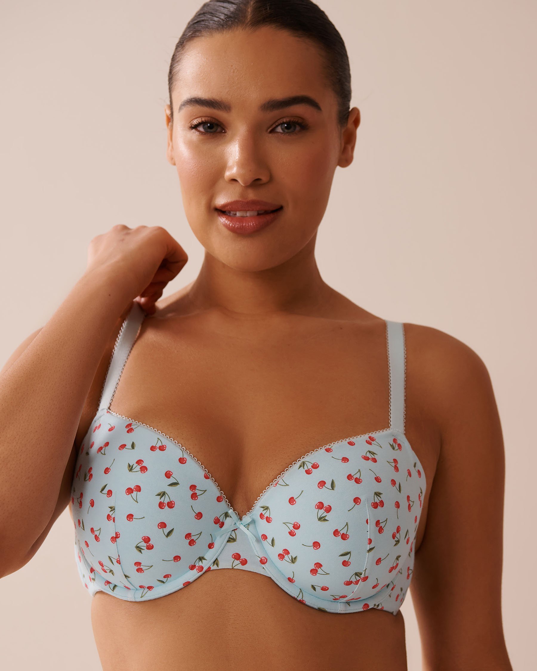 LA VIE EN ROSE Push-up Demi Cotton Bra Pale Blue/Cherry 10300190 - View1