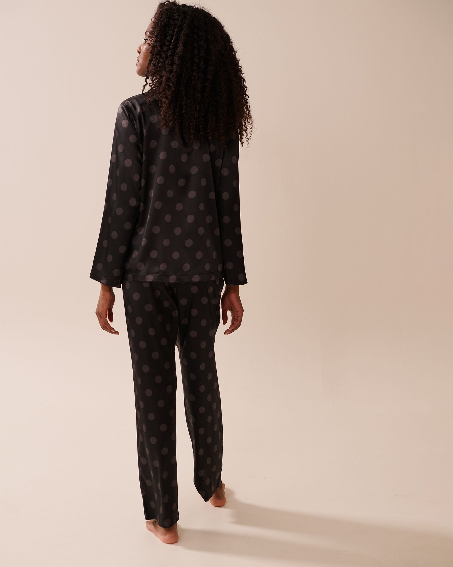 LA VIE EN ROSE Polka Dot Satin Pajama Set Black & White Polka Dot 60400060 - View2