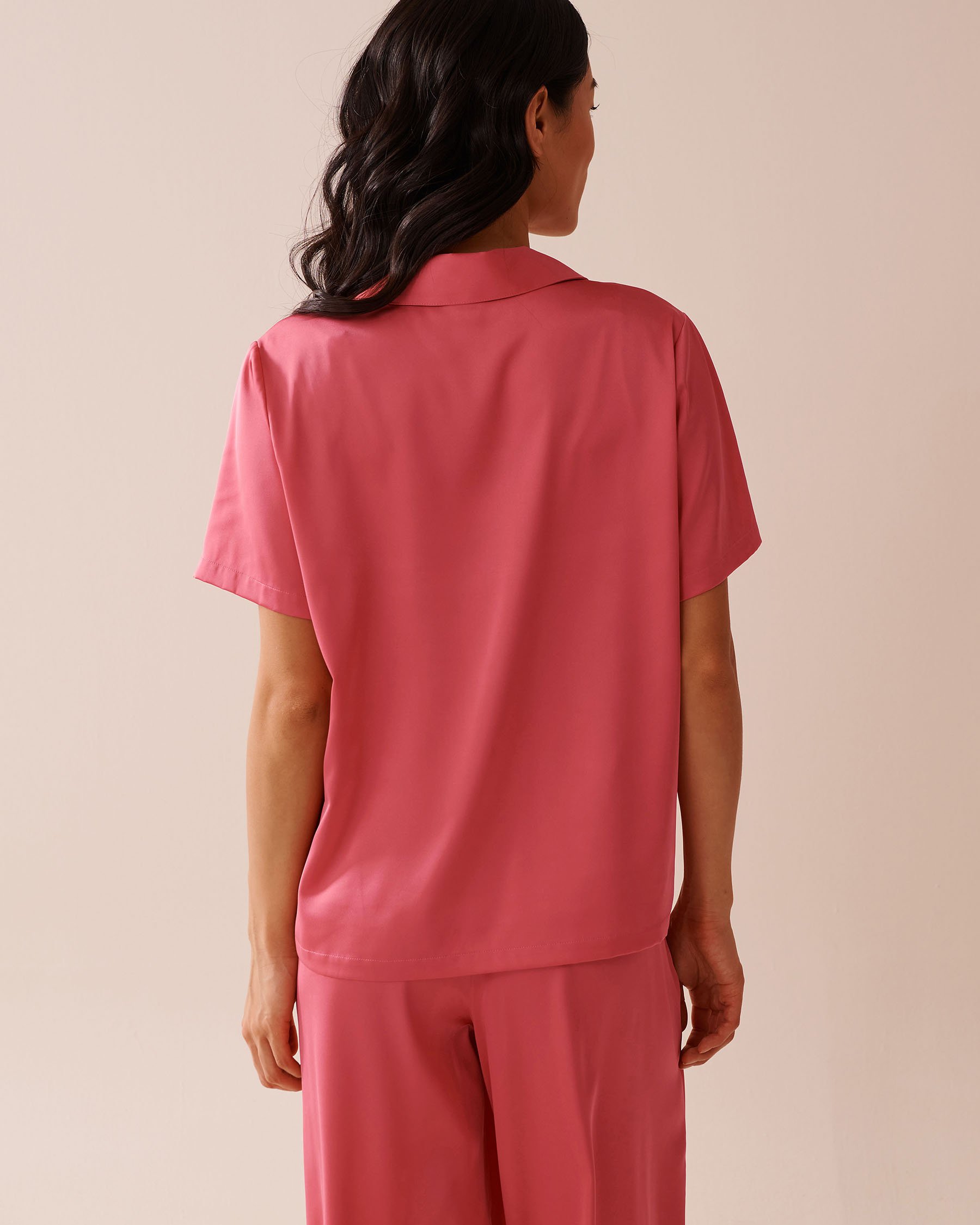 LA VIE EN ROSE Chemisier manches courtes en satin Rose melon d'eau 60100135 - View2