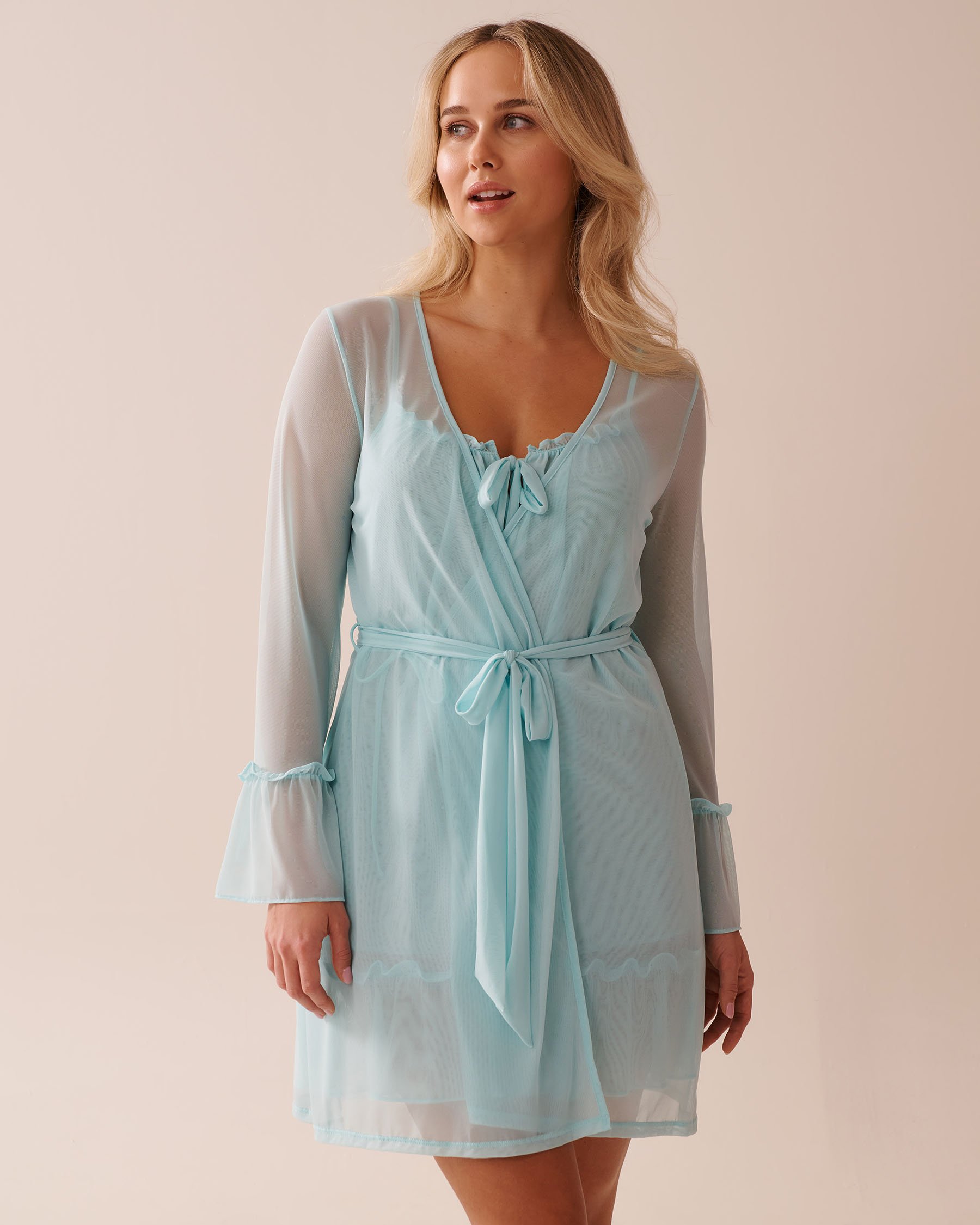 LA VIE EN ROSE Kimono court en résille Turquoise 60600095 - Voir4