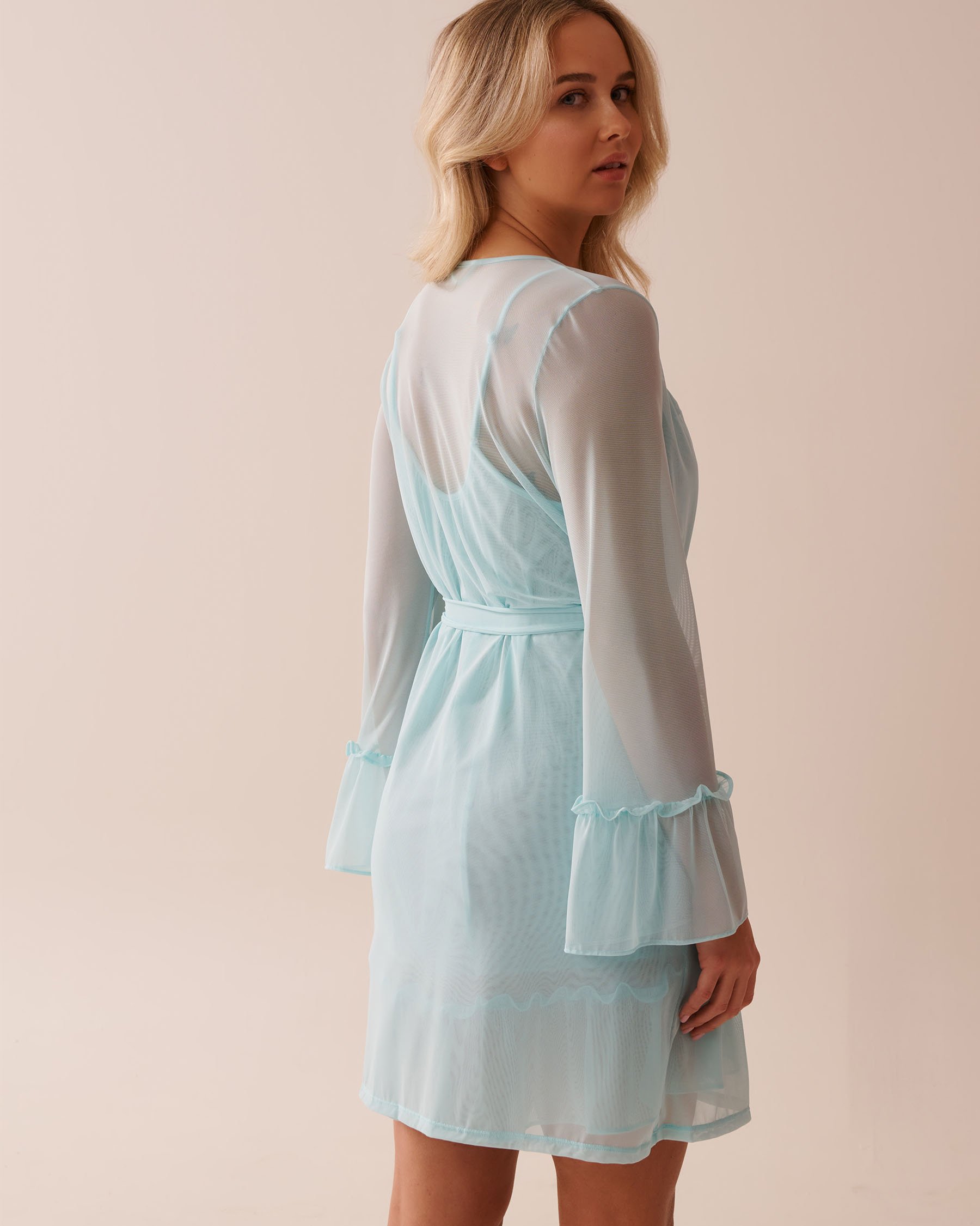 LA VIE EN ROSE Kimono court en résille Turquoise 60600095 - Voir5