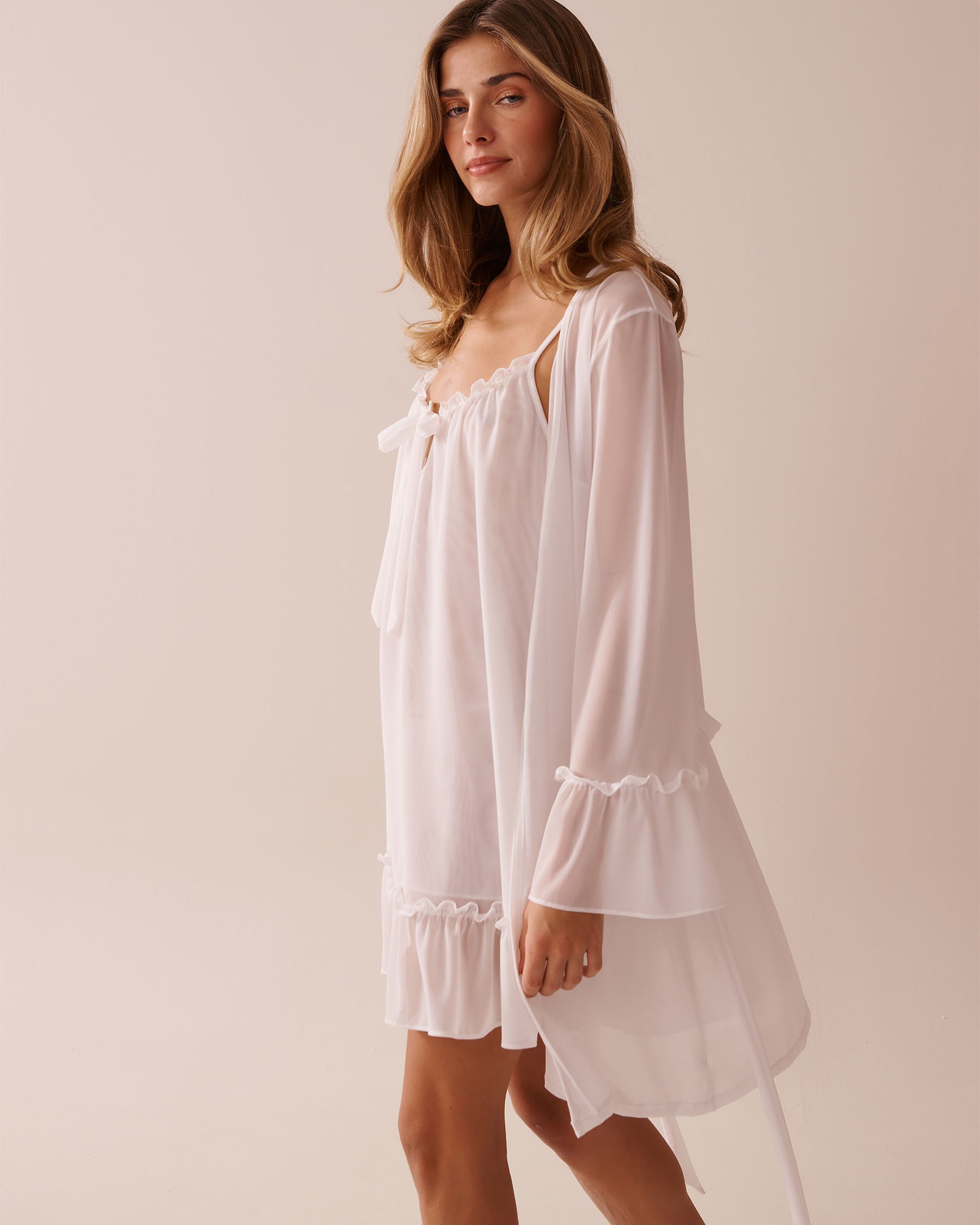 LA VIE EN ROSE Short Mesh Kimono White 60600095 - View4