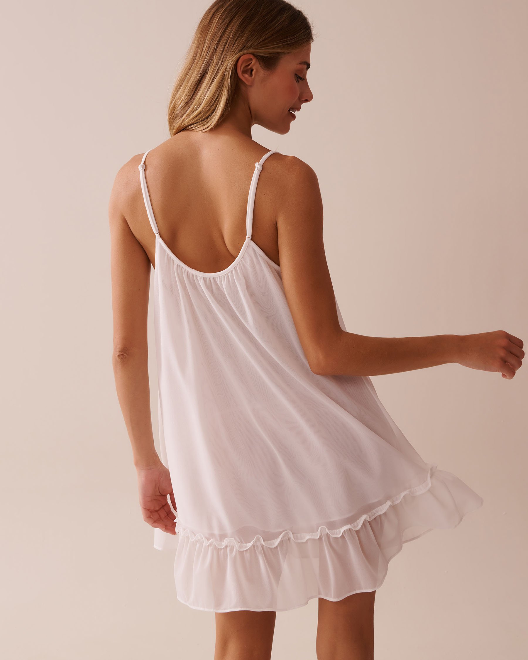 LA VIE EN ROSE Short Mesh Nightie White 60500191 - View4