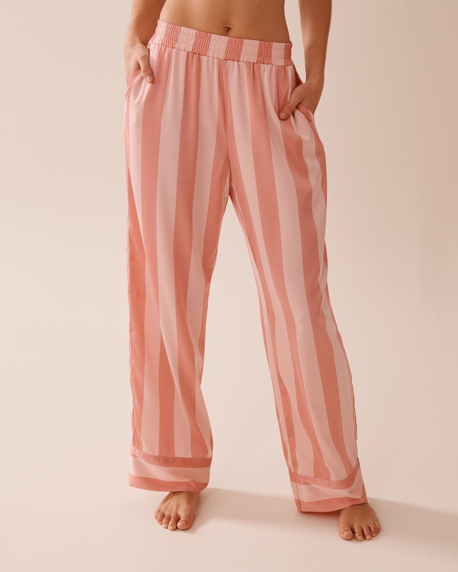LA VIE EN ROSE Striped Short Sleeve Satin Pajama Set Pink & Peach 60400052 - View4