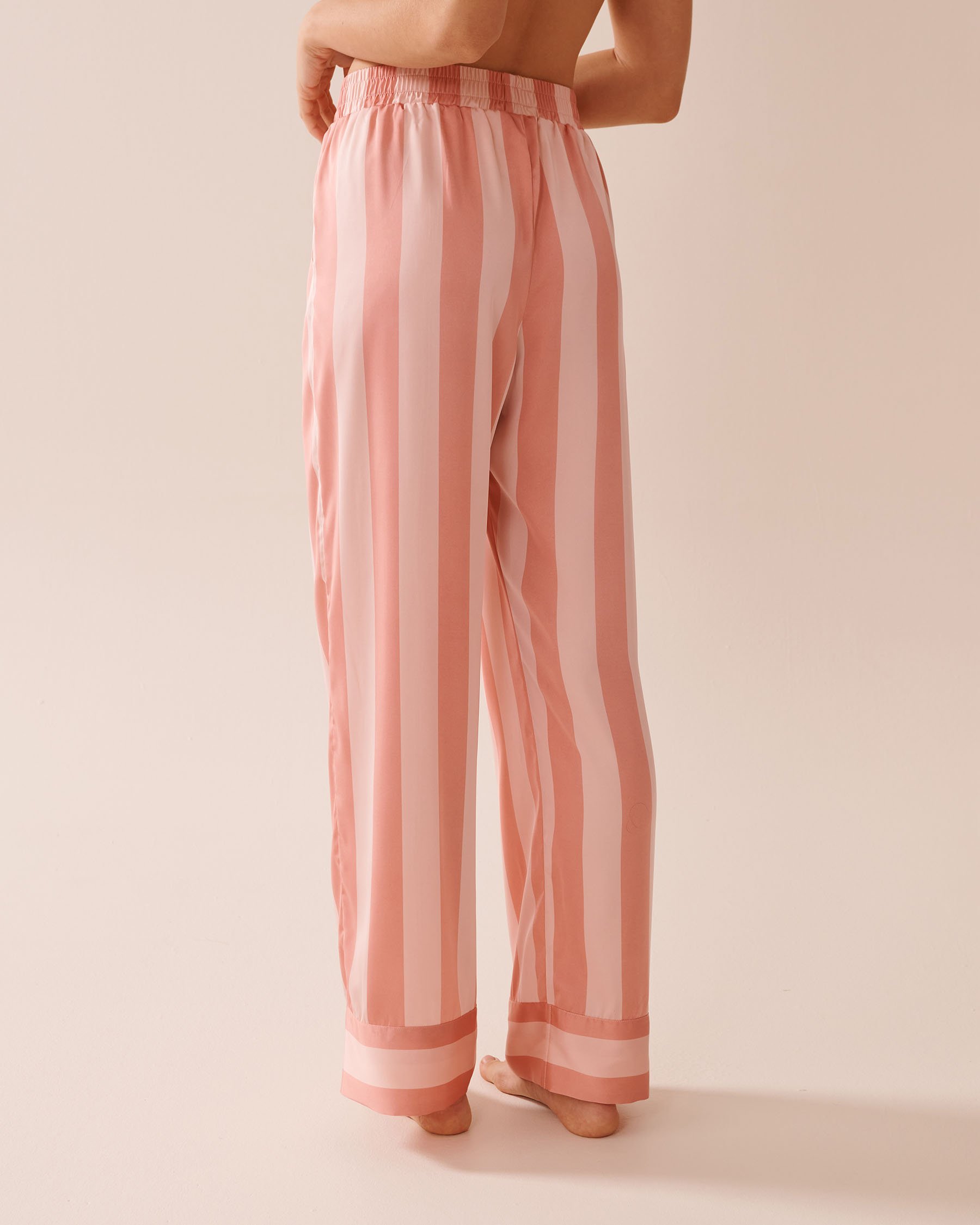 LA VIE EN ROSE Striped Short Sleeve Satin Pajama Set Pink & Peach 60400052 - View5