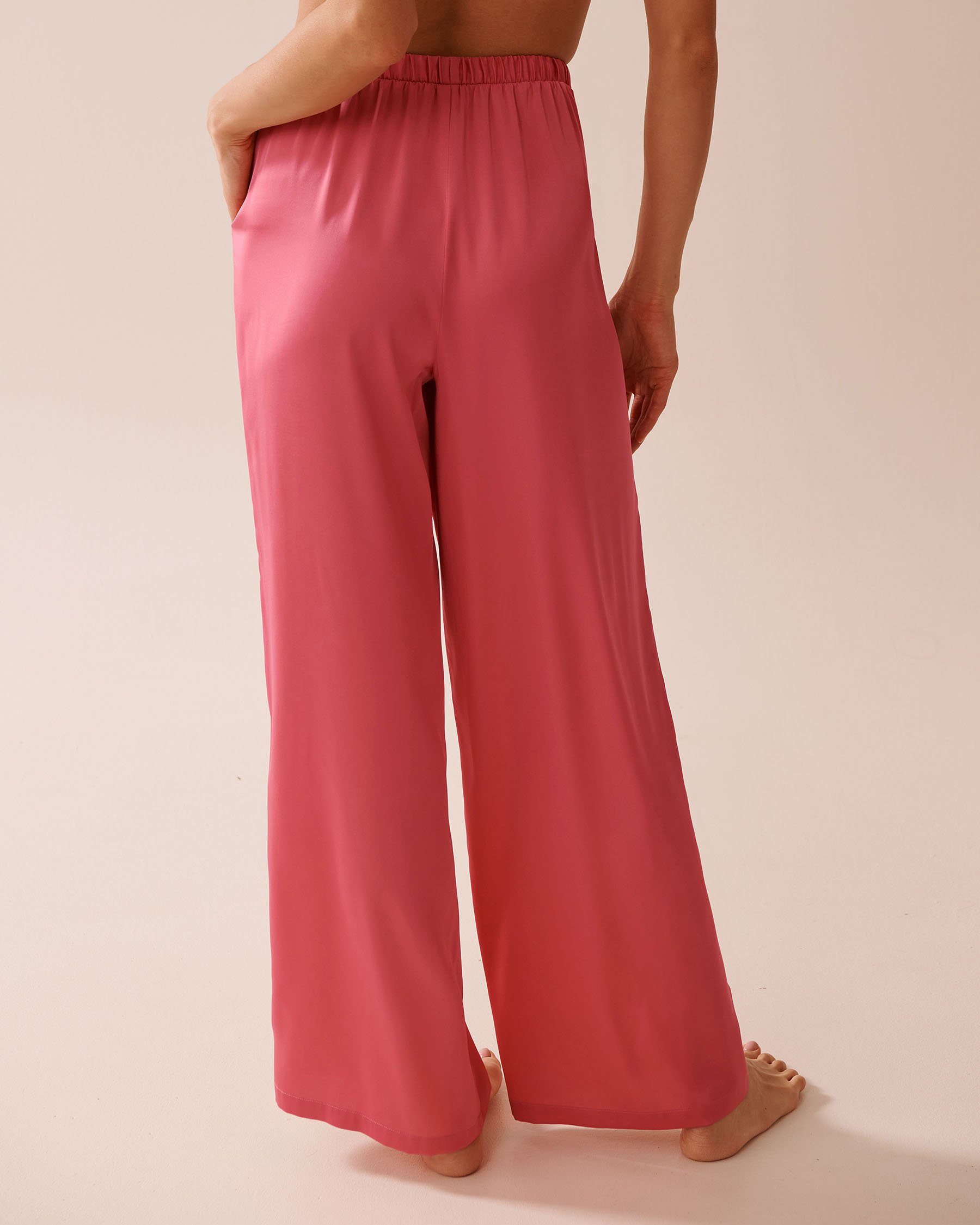 LA VIE EN ROSE Wide Leg Satin Pants Watermelon Pink 60200129 - View2